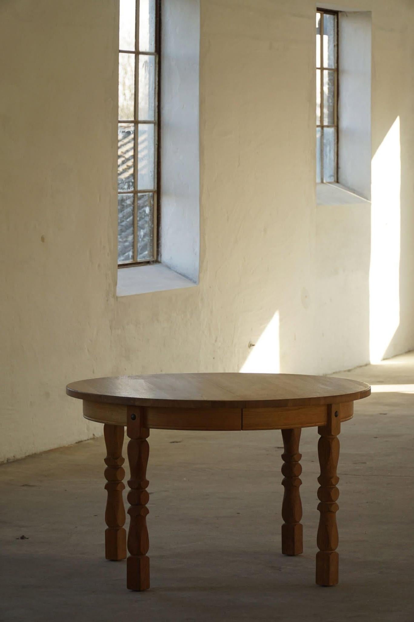 Danish Modern, Round Dining Table in Oak with 3 Extensions, Mid Century, 1960s For Sale 11