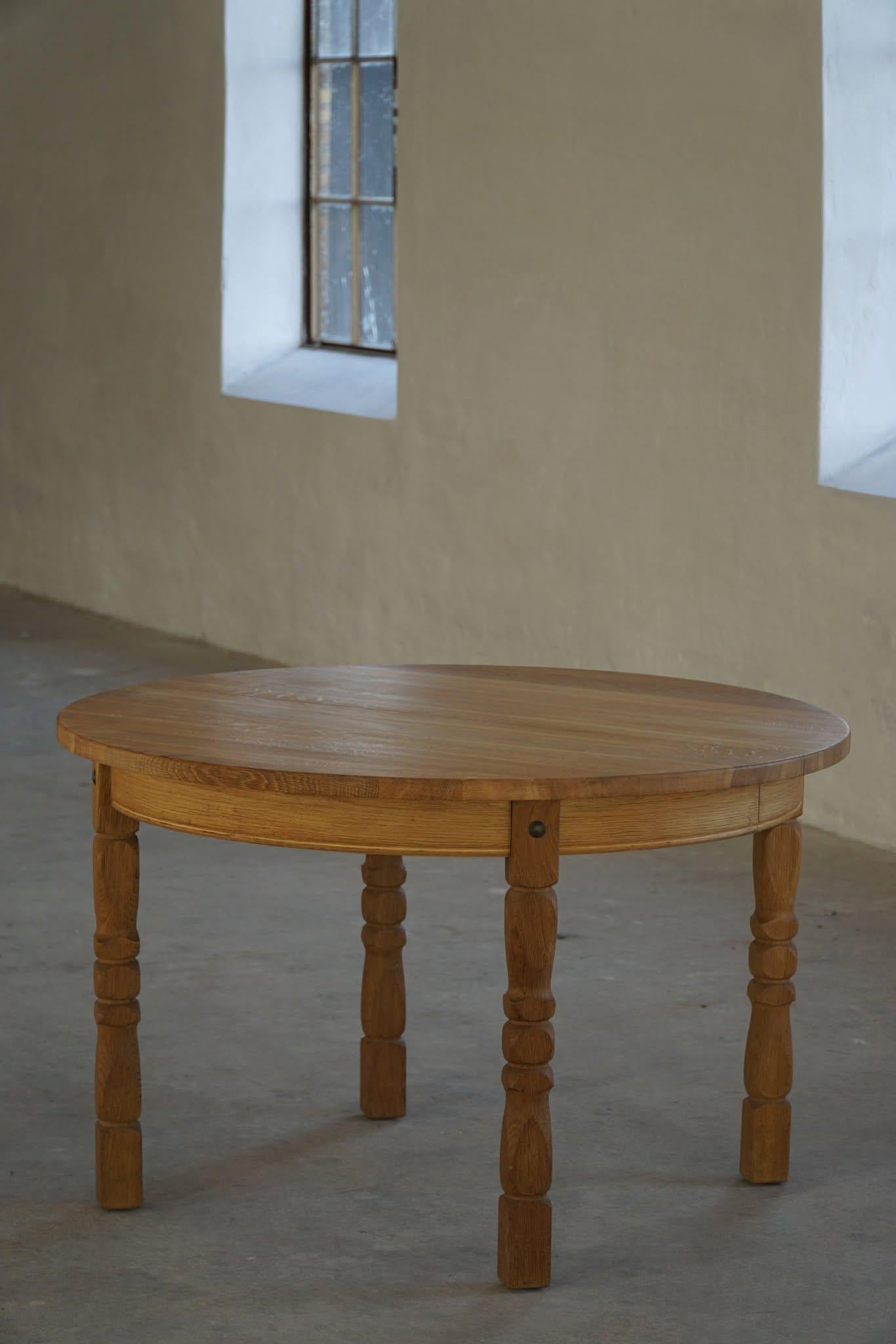 Danish Modern, Round Dining Table in Oak with 3 Extensions, Mid Century, 1960s For Sale 14