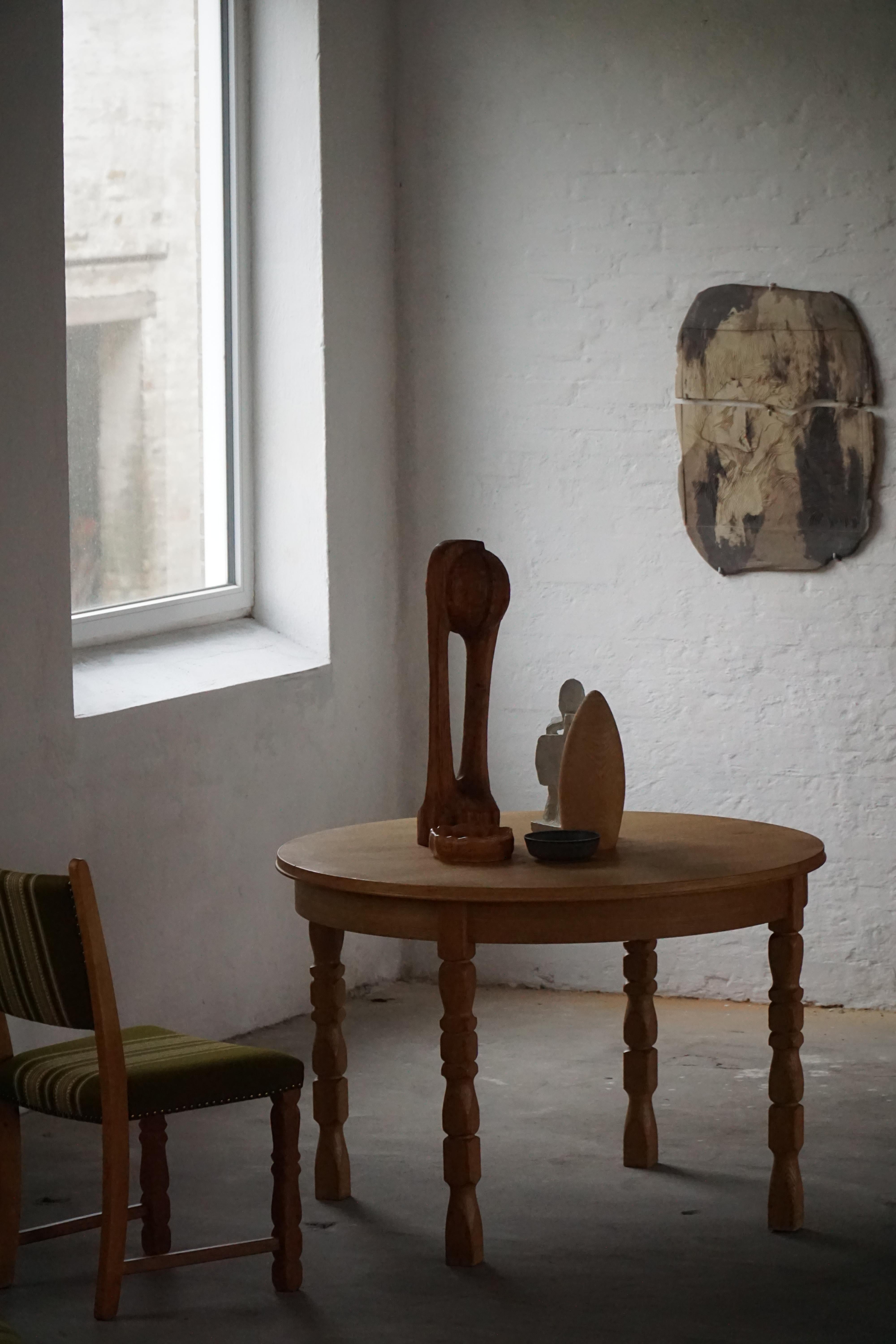 Danish Modern, Round Dining Table in Oak with Extension, Mid Century, 1960s For Sale 14