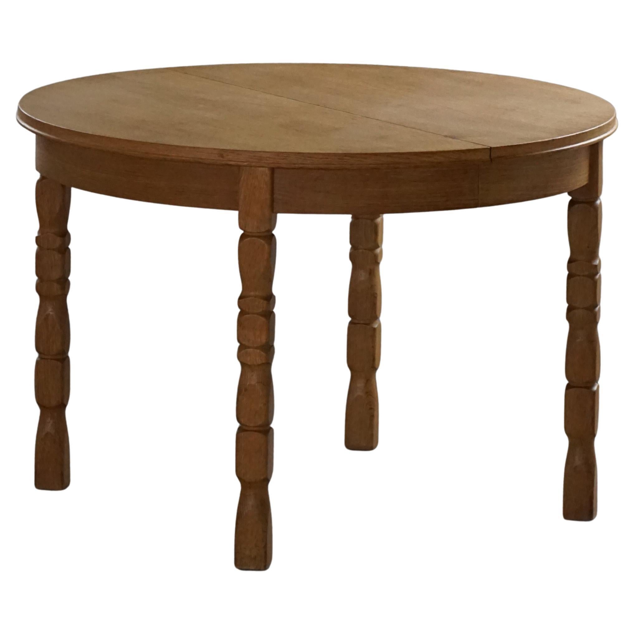 Danish Modern, Round Dining Table in Oak with Extension, Mid Century, 1960s For Sale