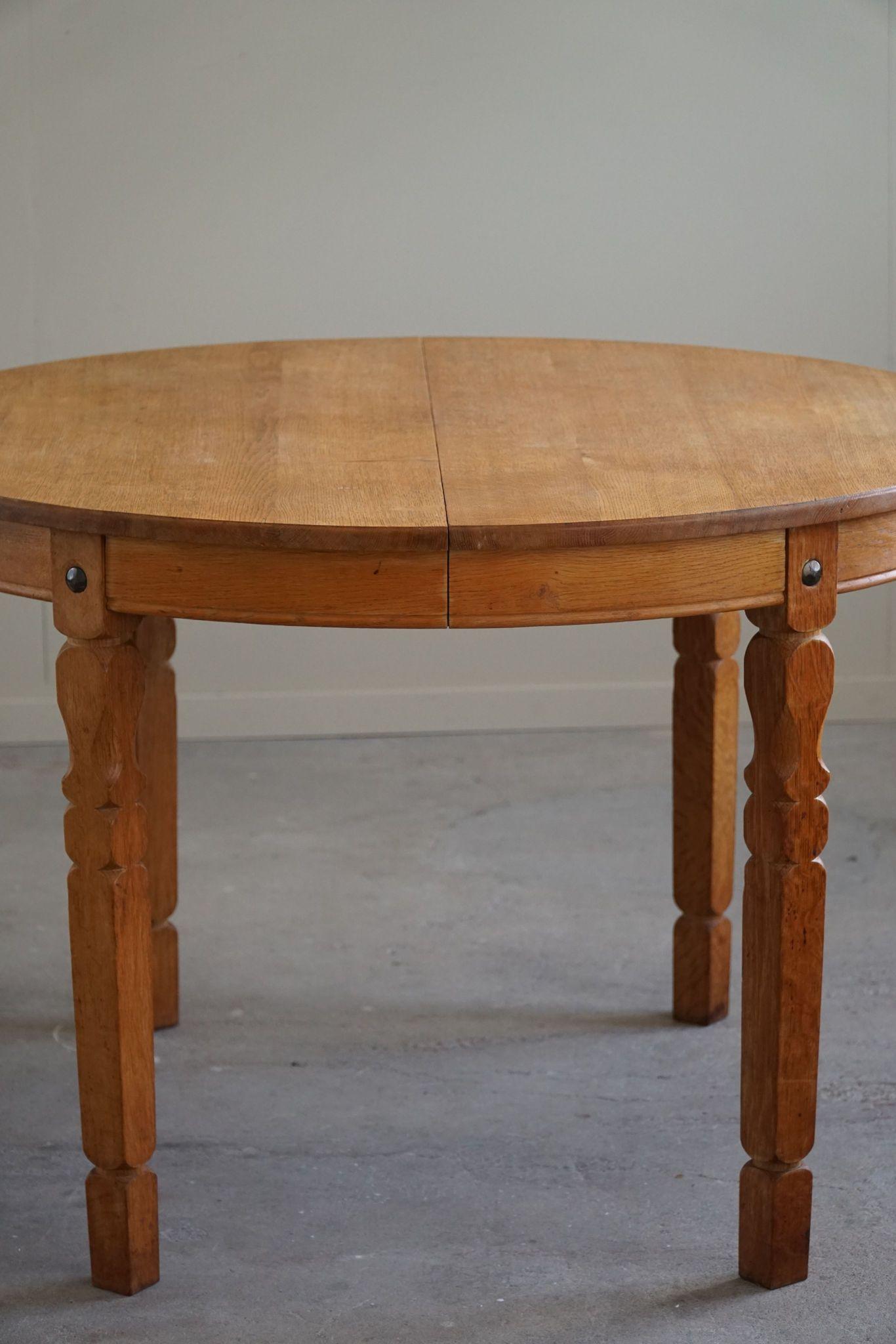 Mesa de Comedor Redonda de Roble con Extensiones, Moderna Danesa, Mediados del Siglo XX, 1960 14