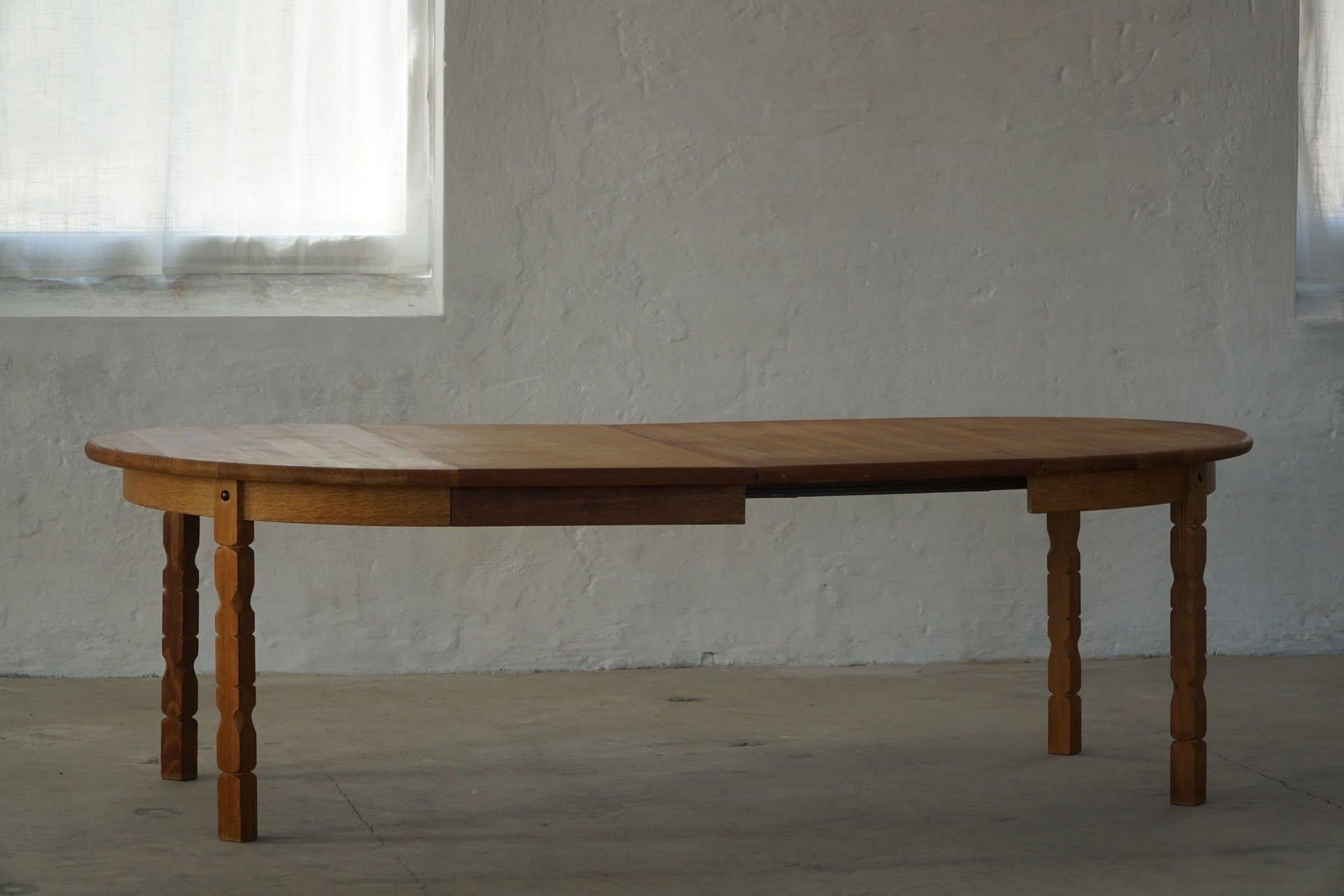 Danish Modern, Round Dining Table in Oak with Two Extensions, Mid Century, 1960s For Sale 5