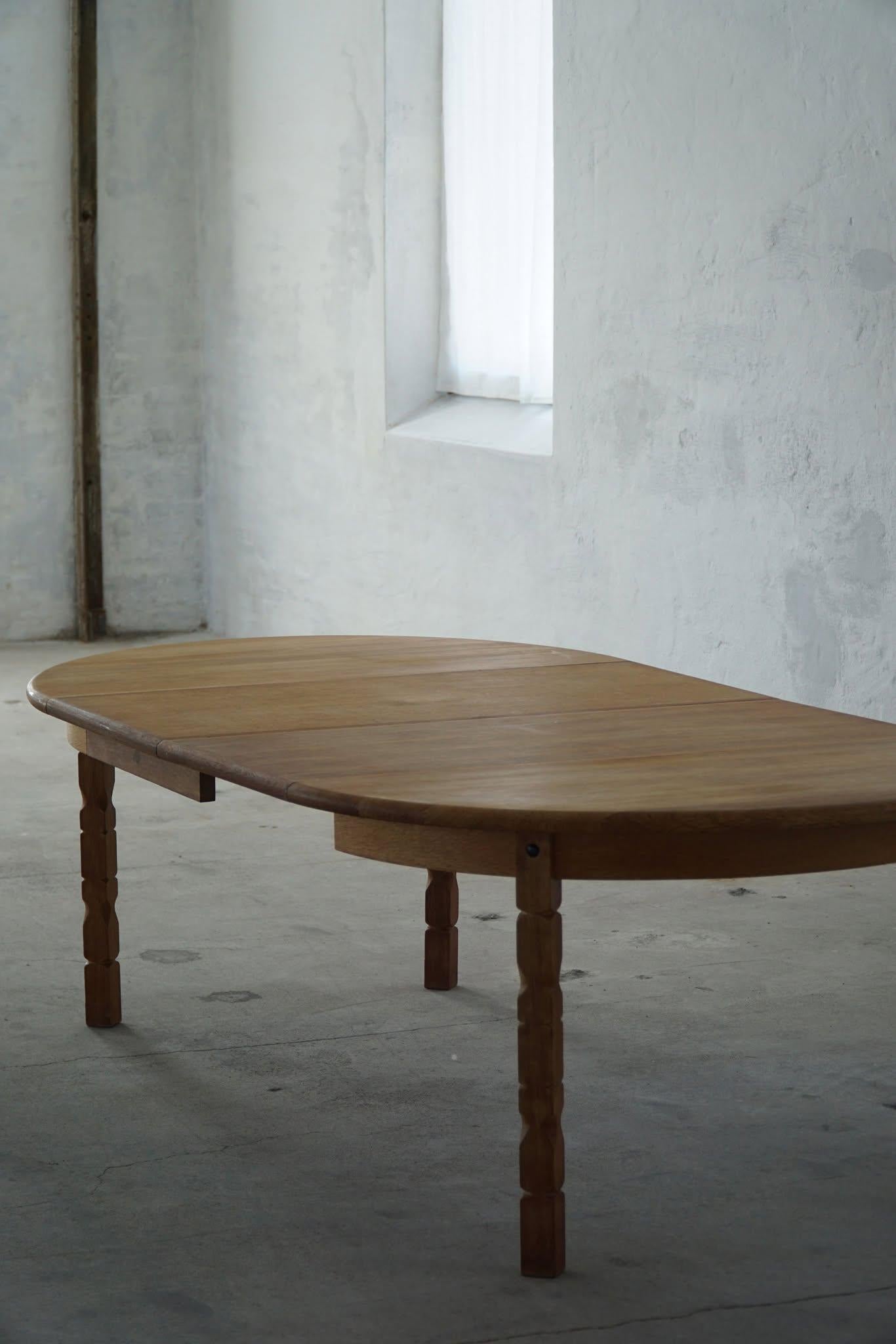 Danish Modern, Round Dining Table in Oak with Two Extensions, Mid Century, 1960s For Sale 6