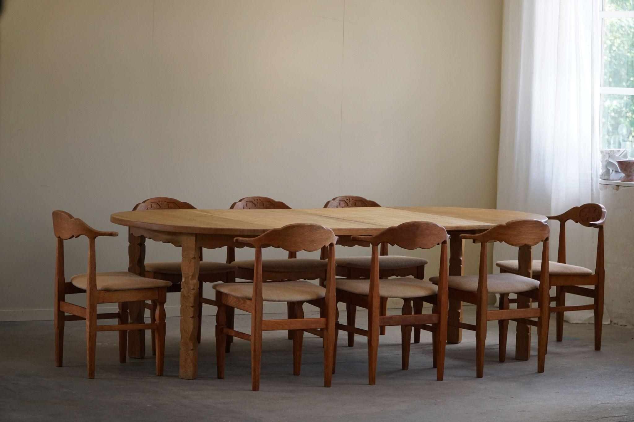 Danish Modern, Round Dining Table in Oak with Two Extensions, Mid Century, 1960s 7