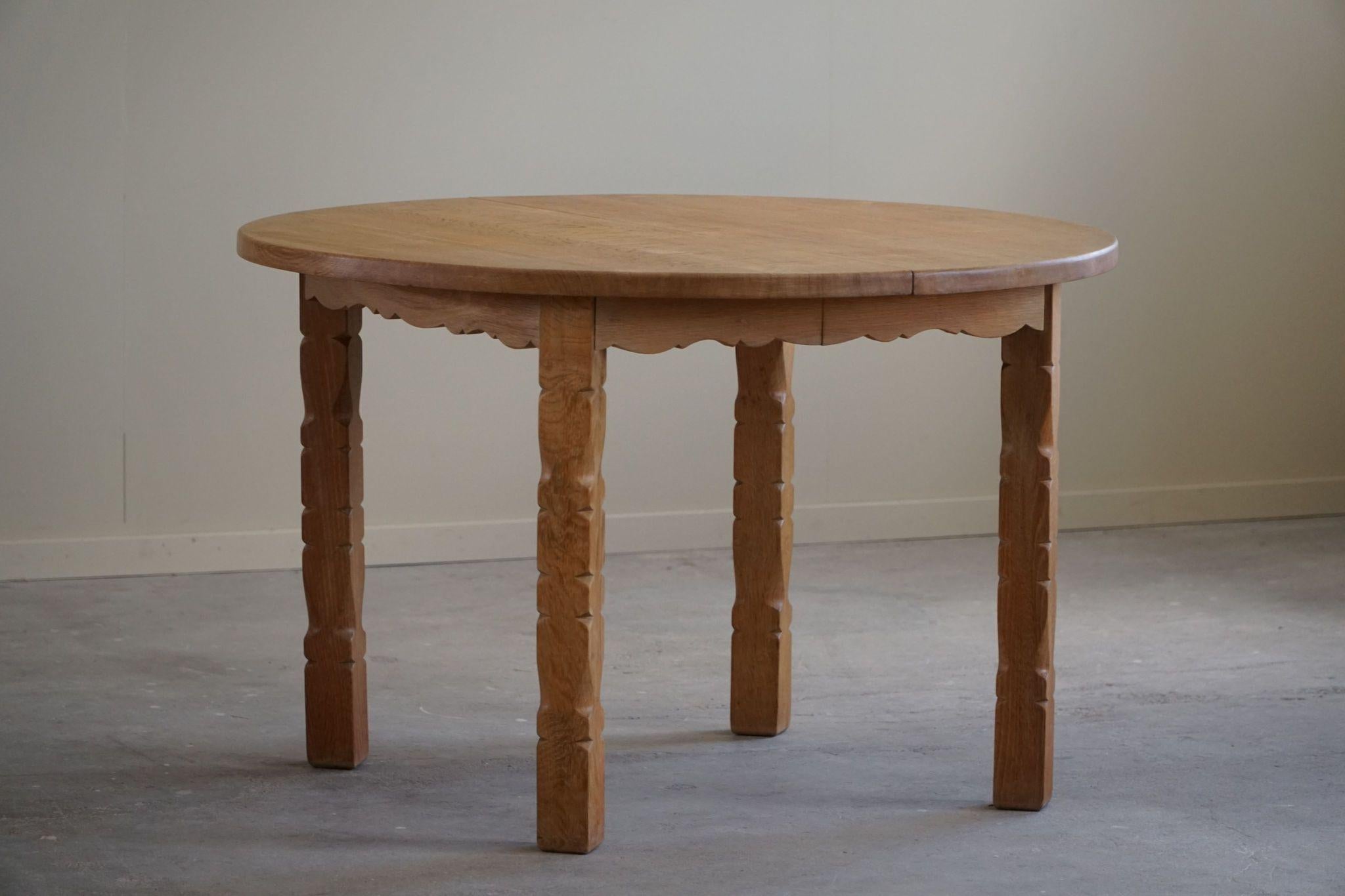 Danish Modern, Round Dining Table in Oak with Two Extensions, Mid Century, 1960s 11
