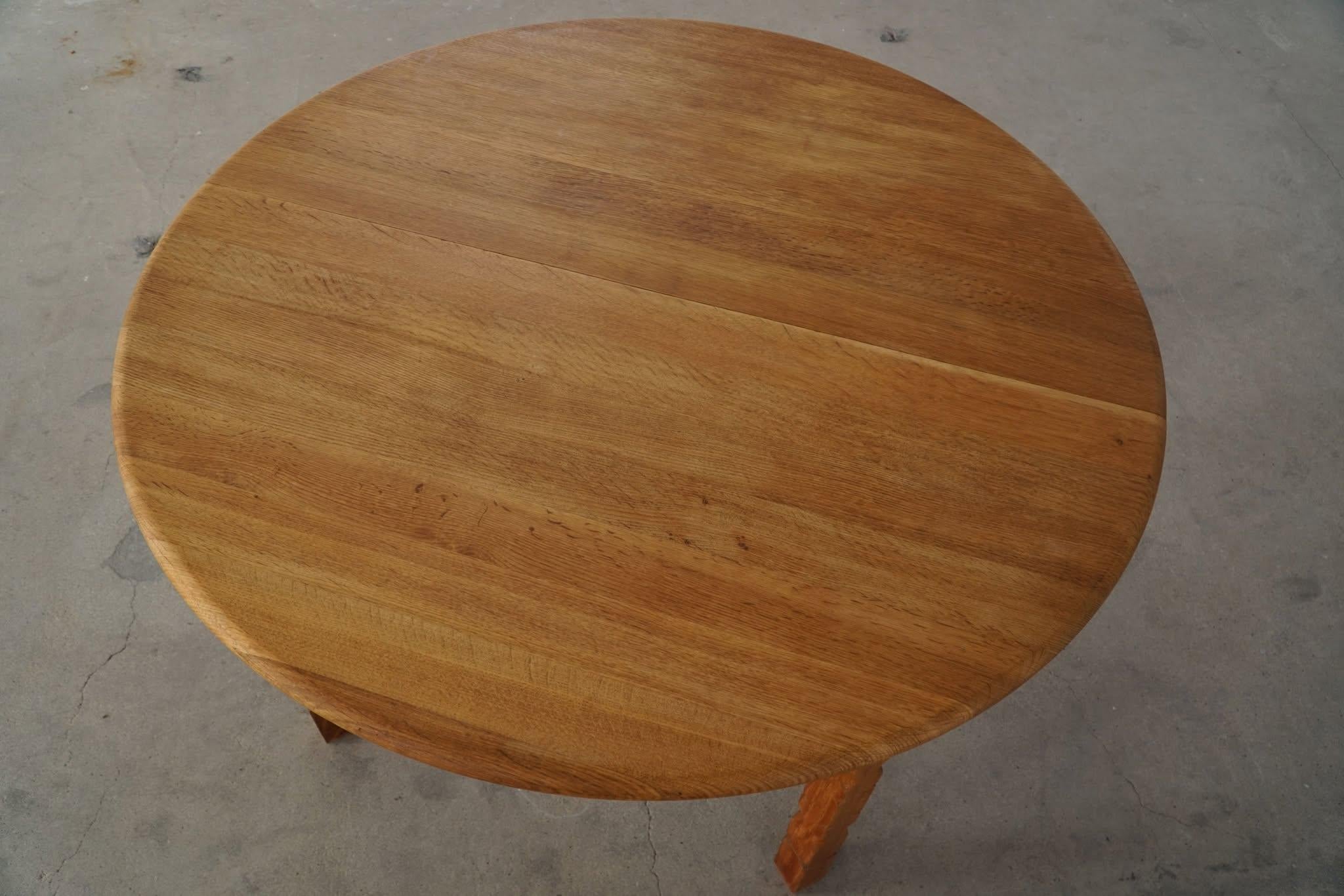 Danish Modern, Round Dining Table in Oak with Two Extensions, Mid Century, 1960s For Sale 11
