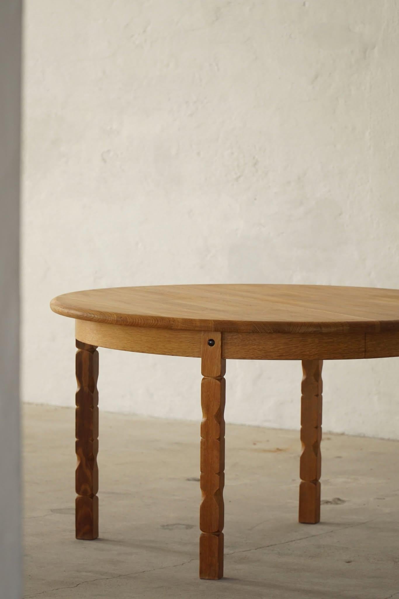 Danish Modern, Round Dining Table in Oak with Two Extensions, Mid Century, 1960s For Sale 14