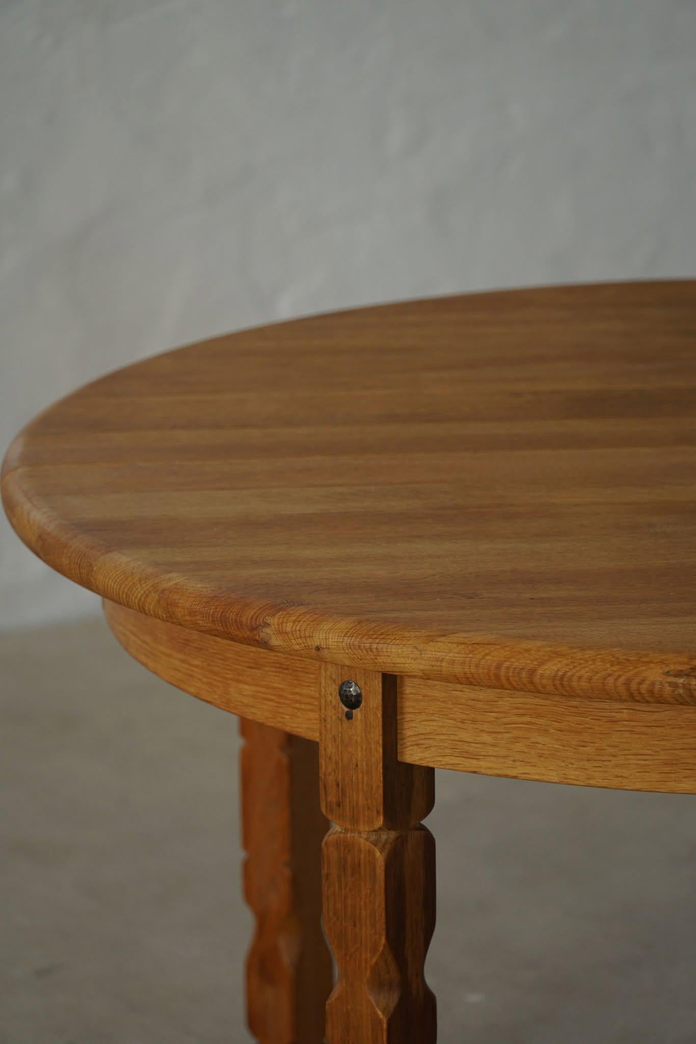 Mid-Century Modern Danish Modern, Round Dining Table in Oak with Two Extensions, Mid Century, 1960s For Sale