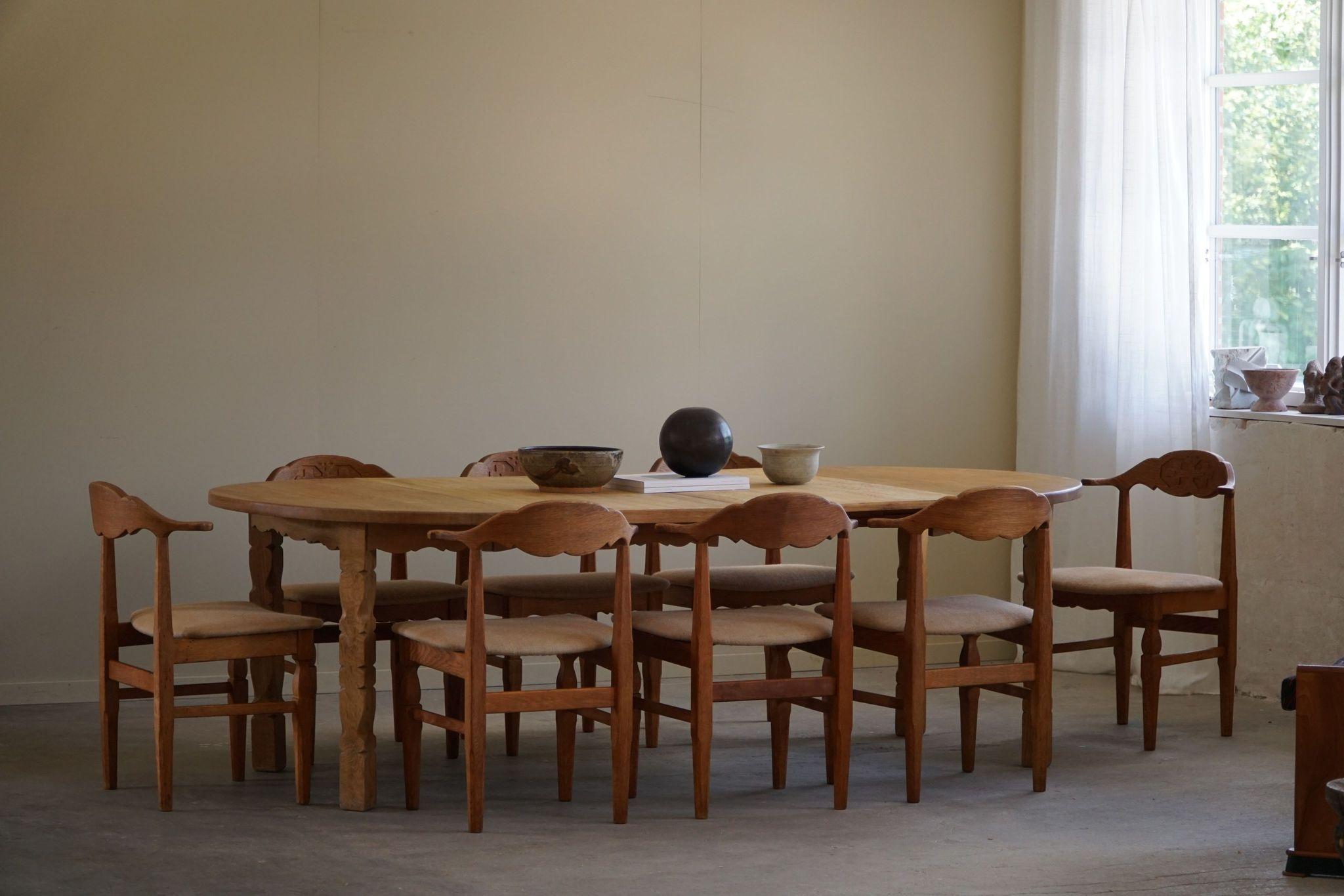 Danish Modern, Round Dining Table in Oak with Two Extensions, Mid Century, 1960s 1
