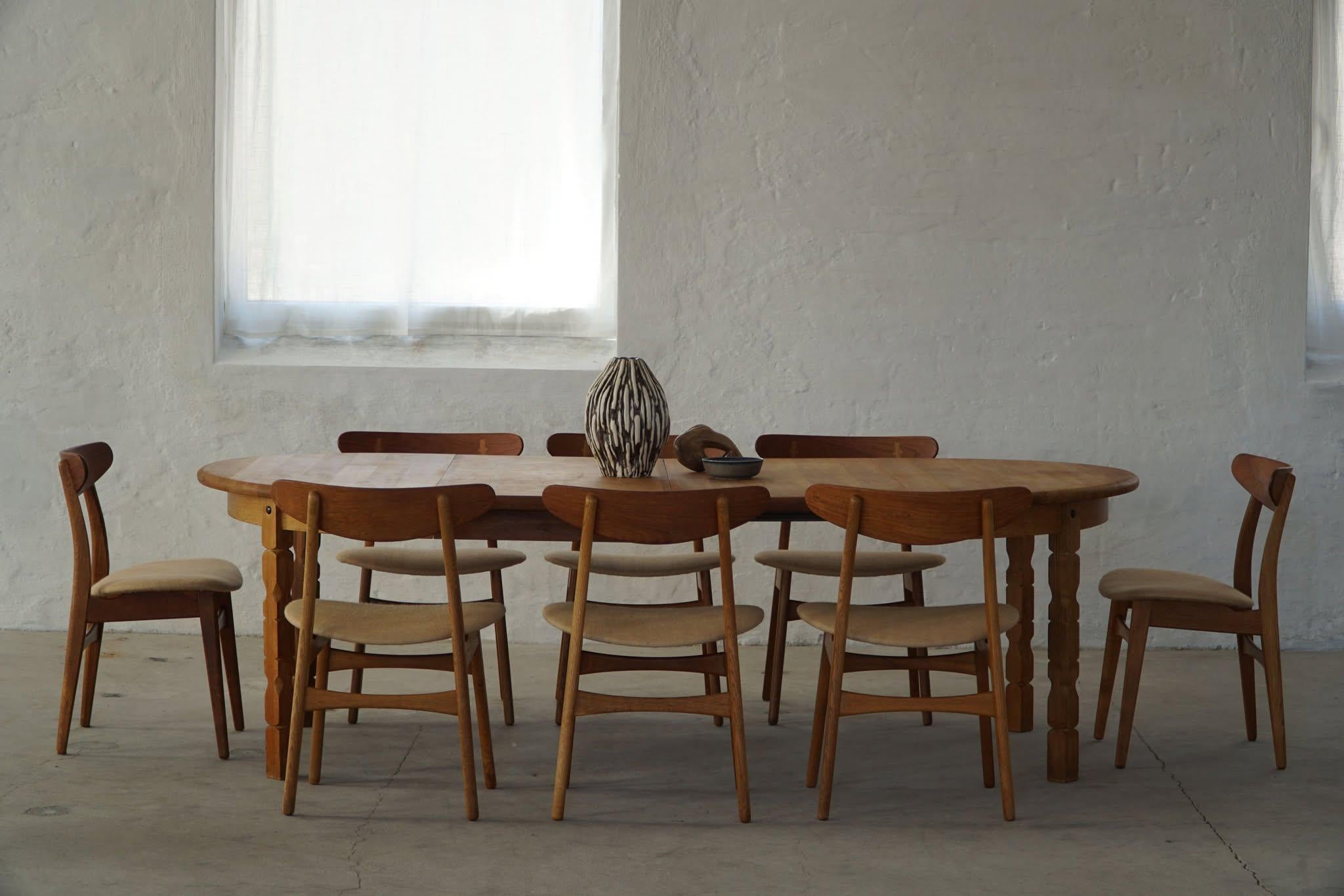 Danish Modern, Round Dining Table in Oak with Two Extensions, Mid Century, 1960s For Sale 3