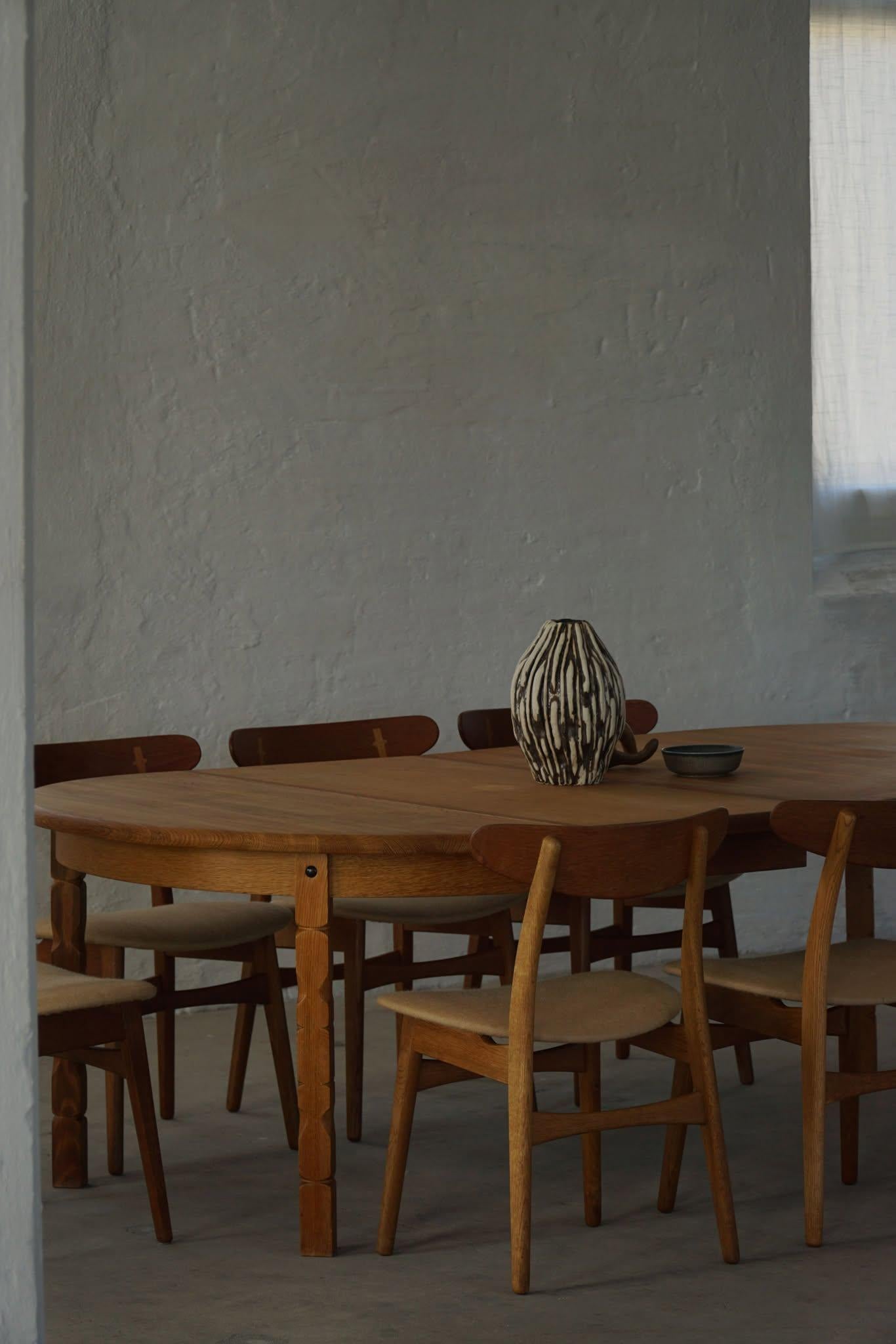Danish Modern, Round Dining Table in Oak with Two Extensions, Mid Century, 1960s For Sale 4