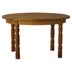 Mesa de comedor redonda, moderna danesa, de roble con dos extensiones, mediados de siglo, 1960