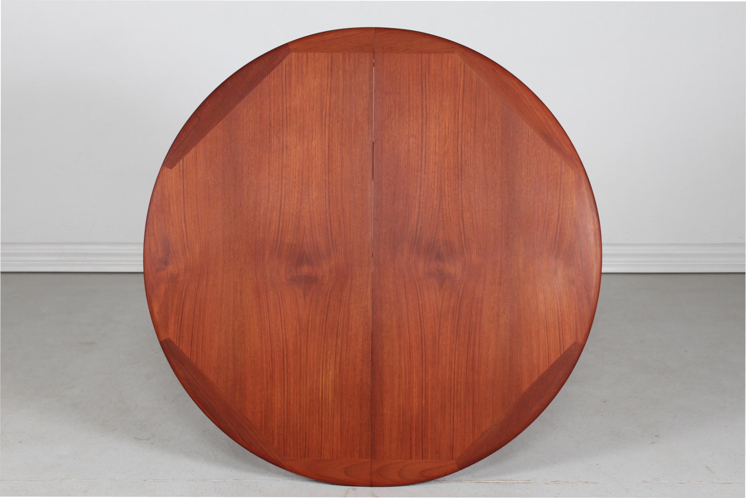 Woodwork Danish Modern Round Dining Table of Teak with Leaves by Danish Cabinetmaker 70s