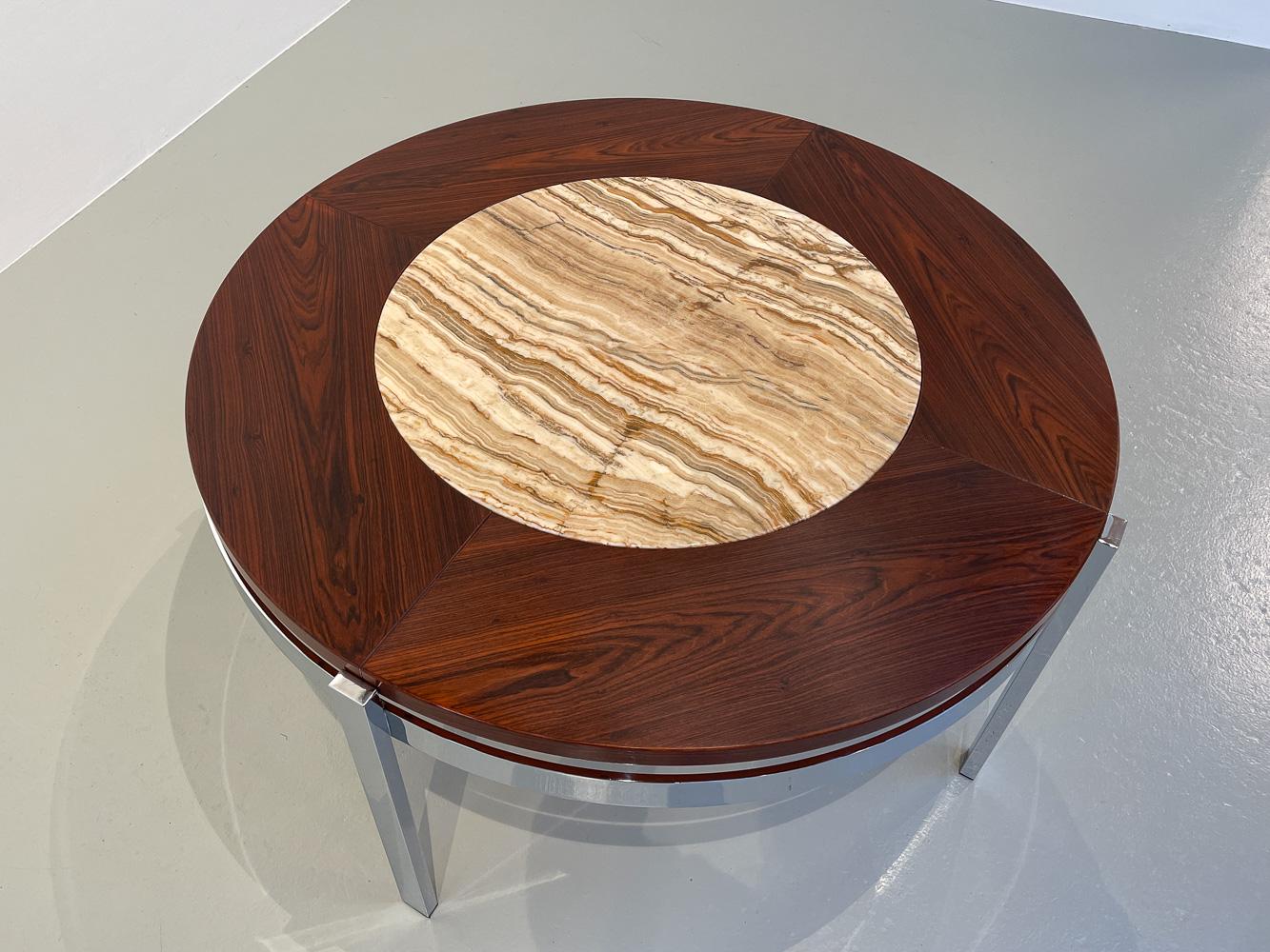 Danish Modern Round Rosewood and Marble Coffee Table by Bendixen Design, 1970s. For Sale 5