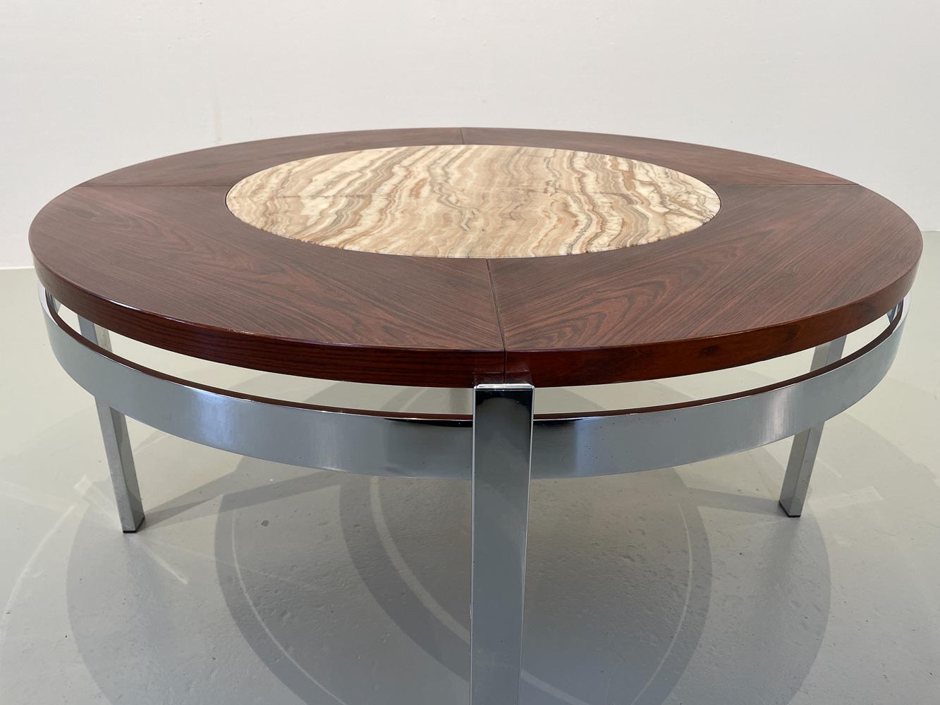 Danish Modern Round Rosewood and Marble Coffee Table by Bendixen Design, 1970s. For Sale 8