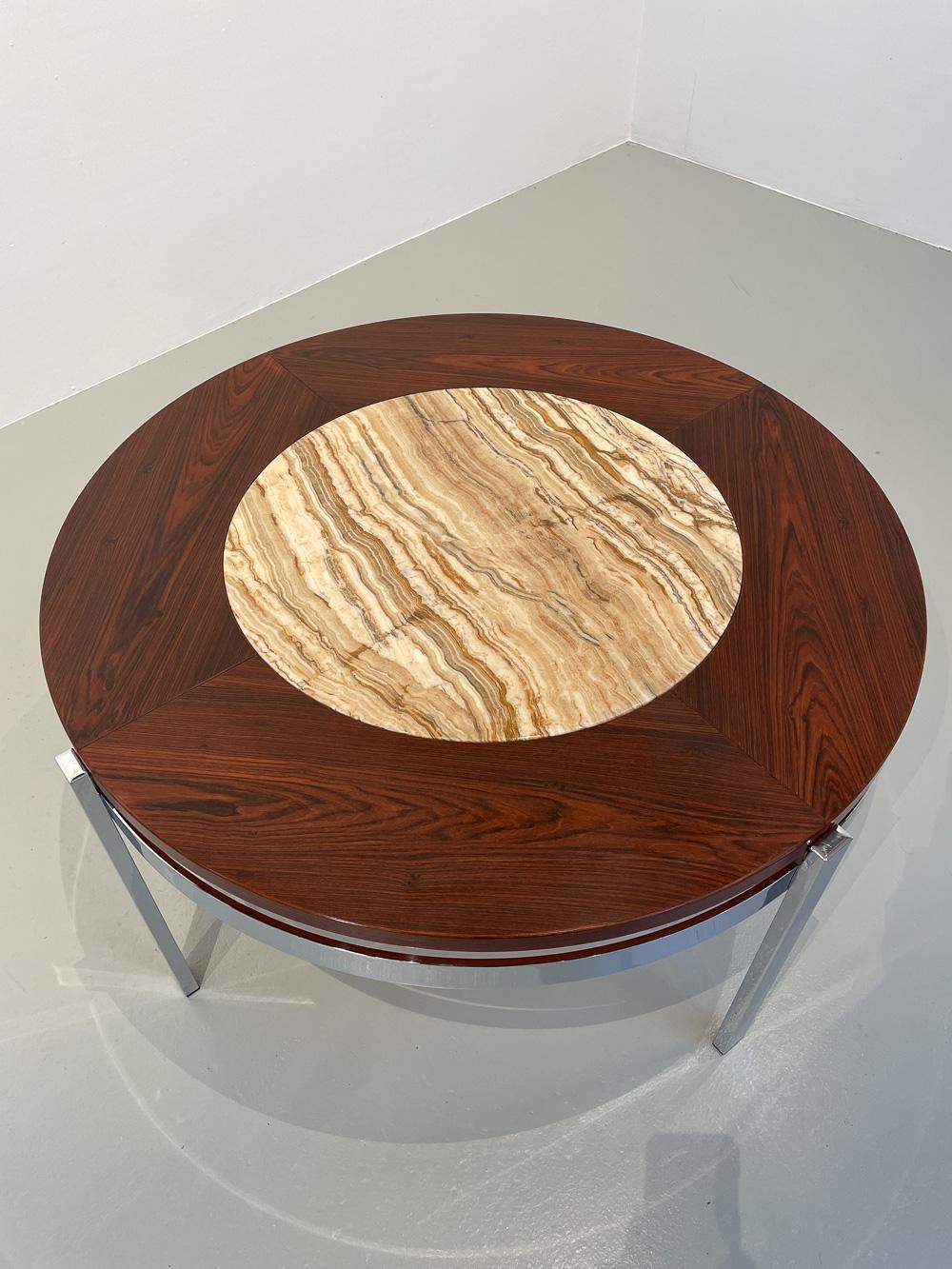 Danish Modern Round Rosewood and Marble Coffee Table by Bendixen Design, 1970s. For Sale 9
