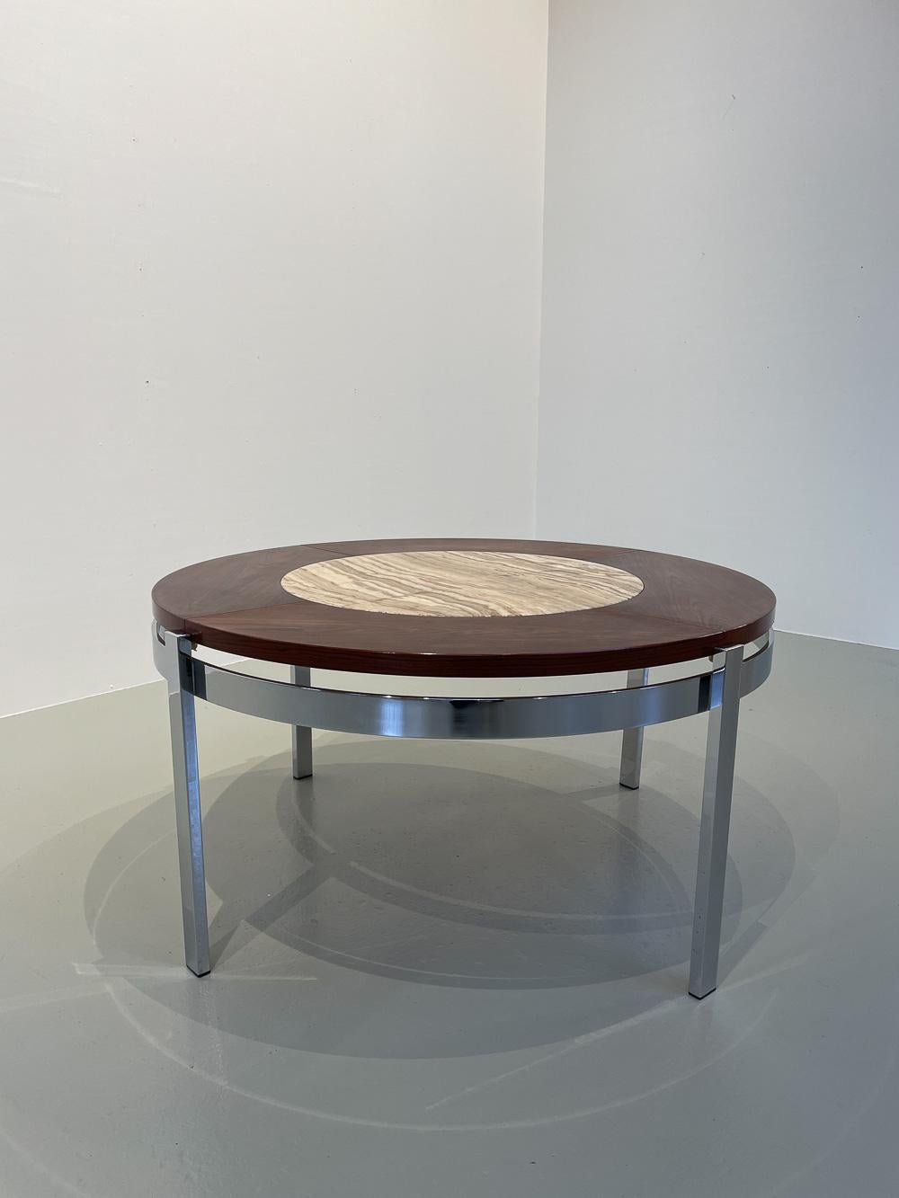 Danish Modern Round Rosewood and Marble Coffee Table by Bendixen Design, 1970s. For Sale 3