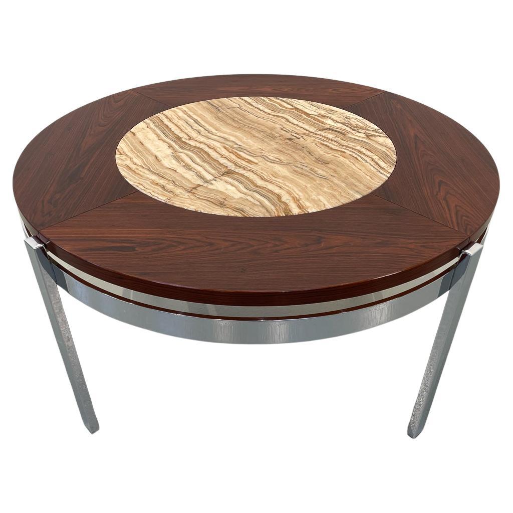 Danish Modern Round Rosewood and Marble Coffee Table by Bendixen Design, 1970s. For Sale