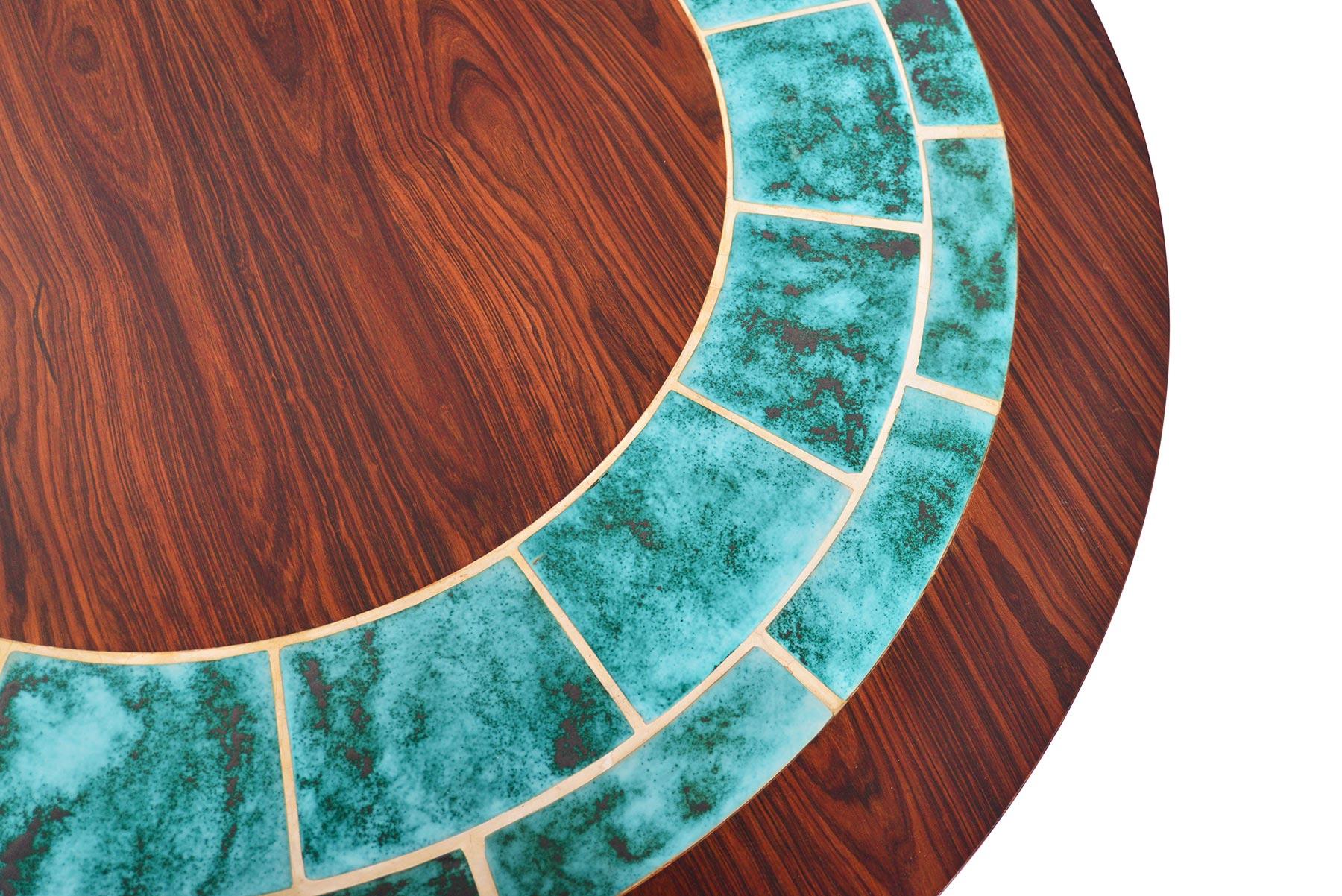 Danish Modern Round Rosewood and Turquoise Tile Coffee Table In Good Condition In Berkeley, CA