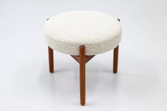 Danish Modern Round Stool in Teak and Fabric by Hugo Frandsen, Denmark 50s
