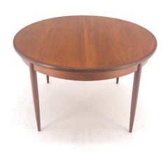 Danish Modern Round Teak Dining Table w/ 18" Pop Up Hide Away Leaf MINT