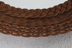 Danish Modern Round Wall Mirror with Rattan Cane Frame, Denmark 1980's