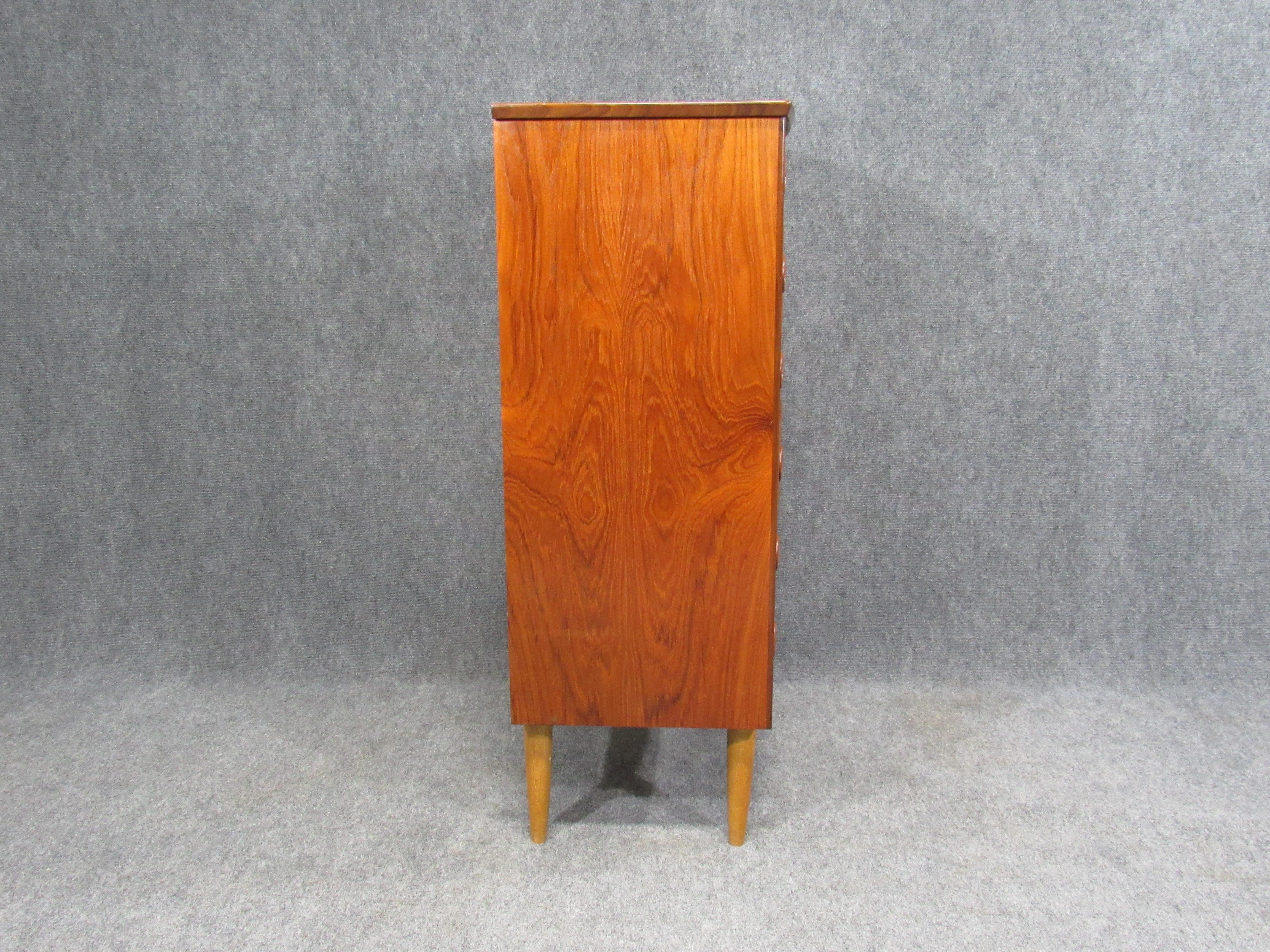 Mid-20th Century Danish Modern Rounded Front Teak Chest of Drawers with Drawer Lock Key