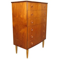 Danish Modern Rounded Front Teak Chest of Drawers with Drawer Lock Key