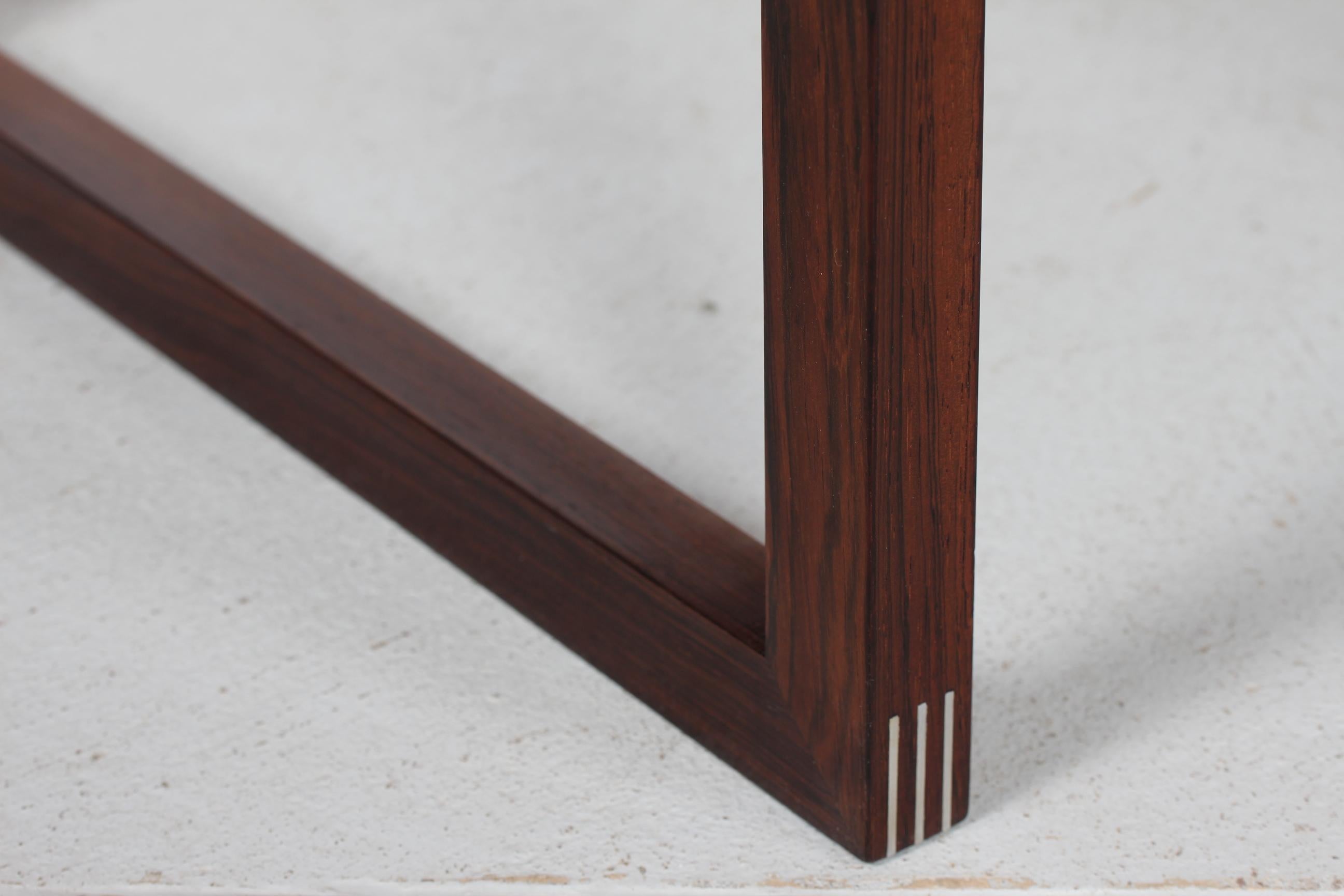 Inlay Danish Modern Rud Thygesen Sleigh Leg Coffee Table of Rosewood with Inlaid Metal