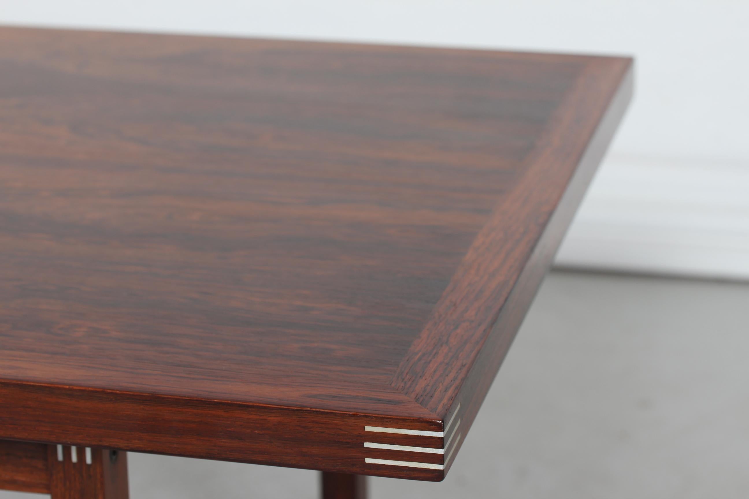 Aluminum Danish Modern Rud Thygesen Sleigh Leg Coffee Table of Rosewood with Inlaid Metal