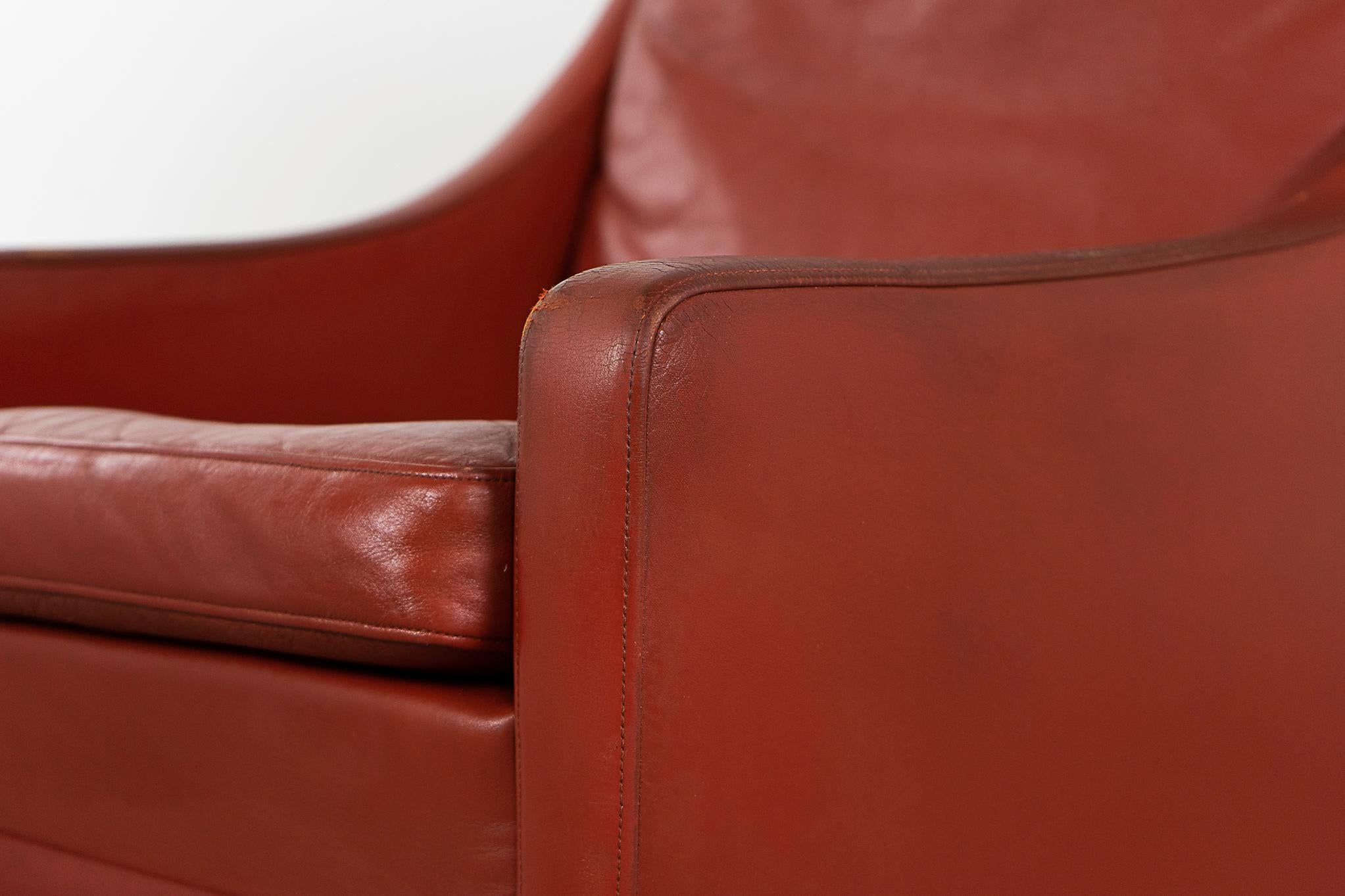 Scandinavian Modern Danish Modern Rust Leather Lounge Chair For Sale