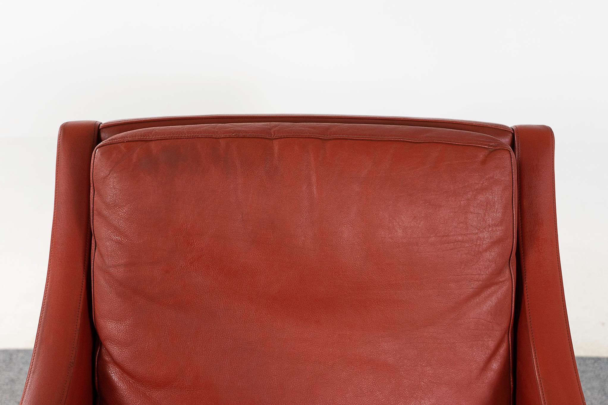Mid-20th Century Danish Modern Rust Leather Lounge Chair For Sale