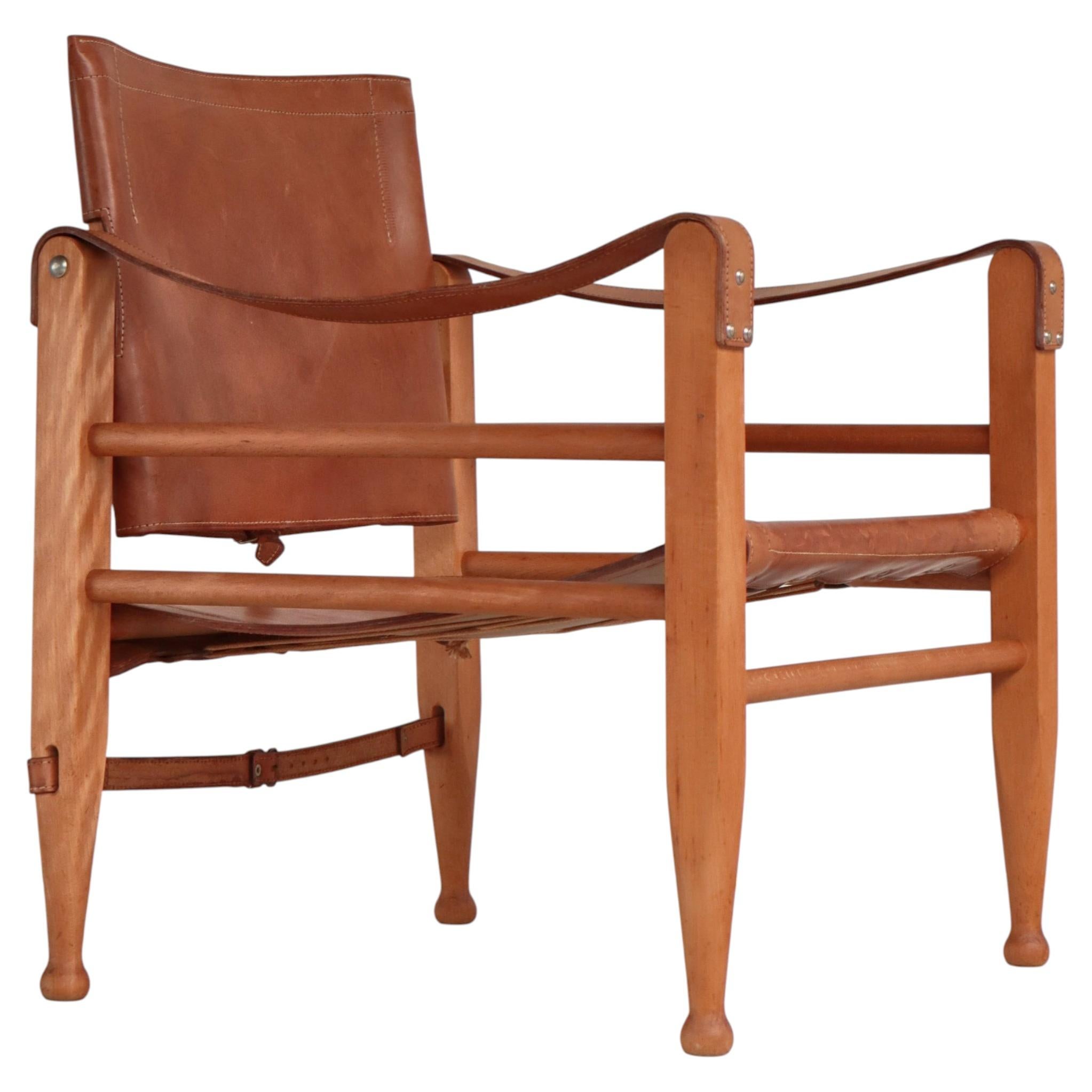 Danish Modern "Safari" Lounge Chair in Saddle Leather by Aage Bruun, 1960s