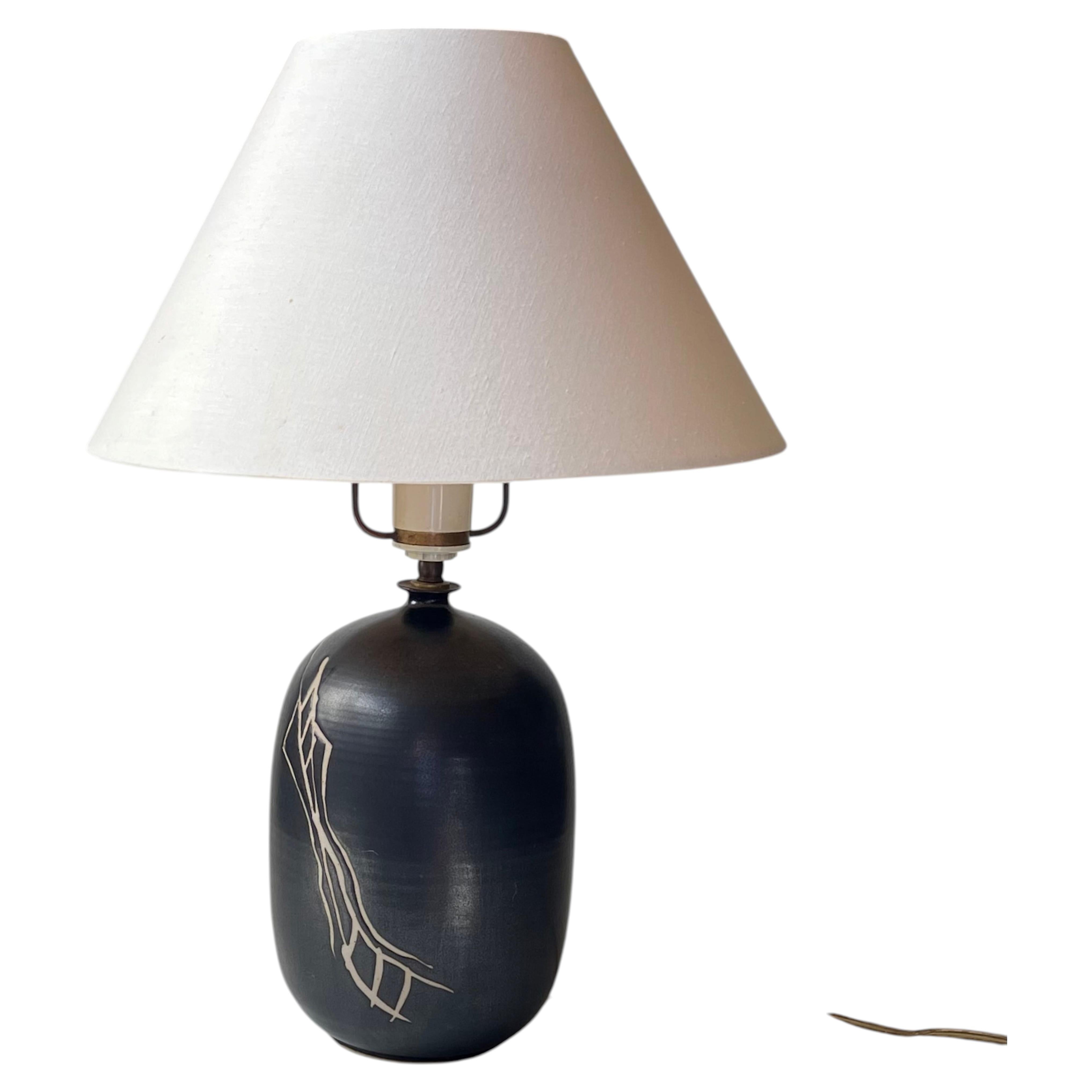 Danish Modern Satin Black Ceramic Table Lamp by Aino Grib, 1980s For Sale