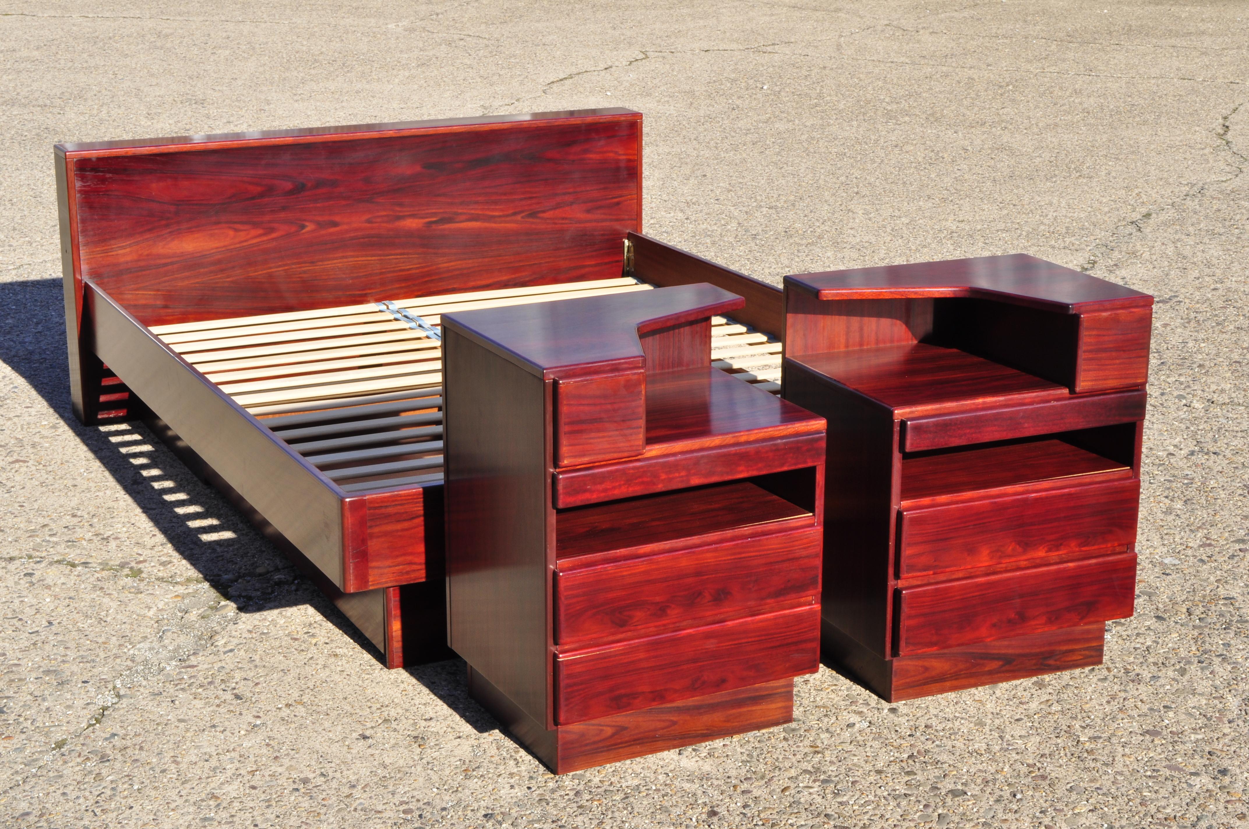 Danish Modern Scan Coll Rosewood Queen Platform Storage Bed and Pair Nightstands 2