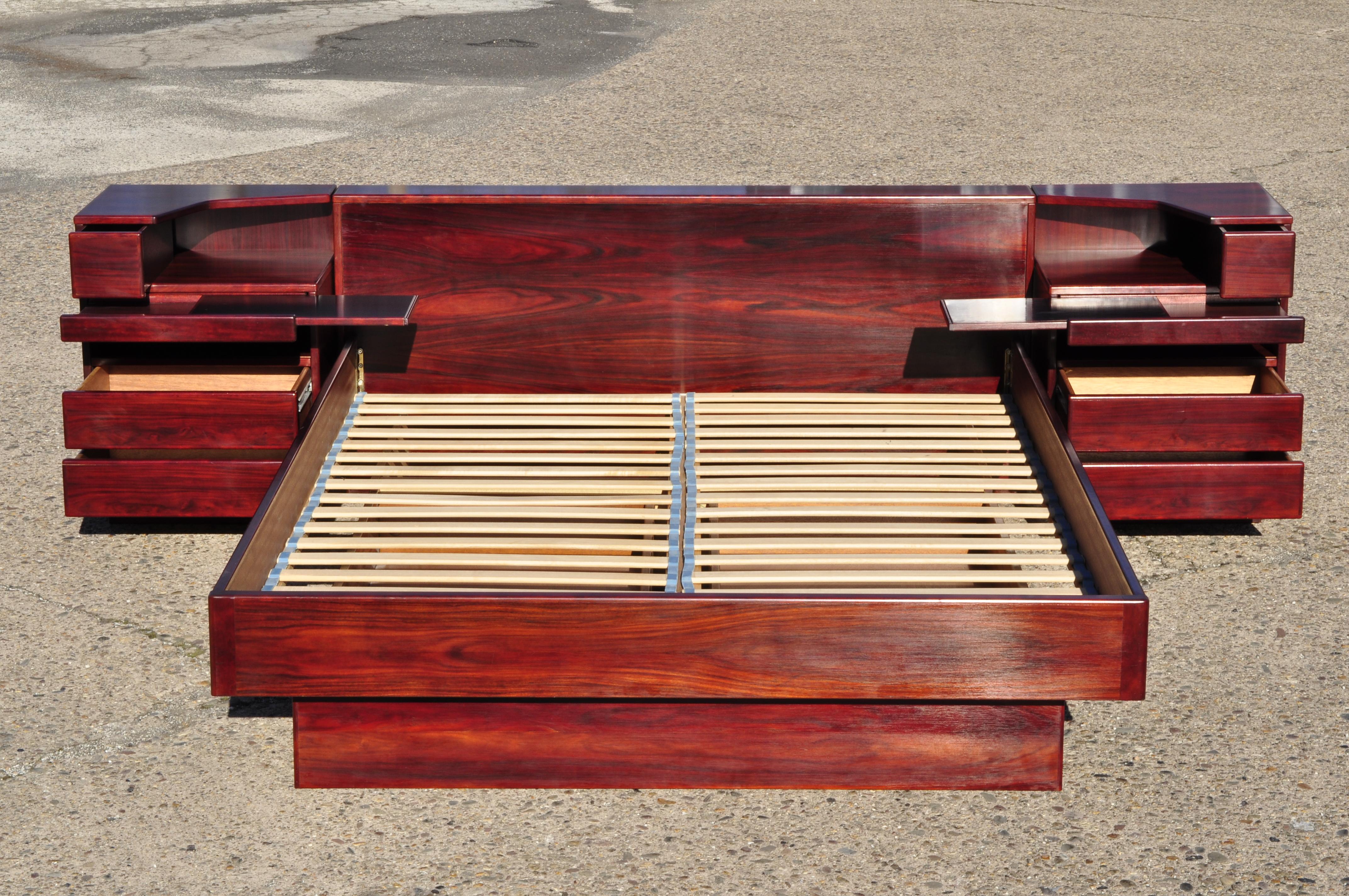 Danish Modern Scan Coll Rosewood Queen Platform Storage Bed and Pair Nightstands 4