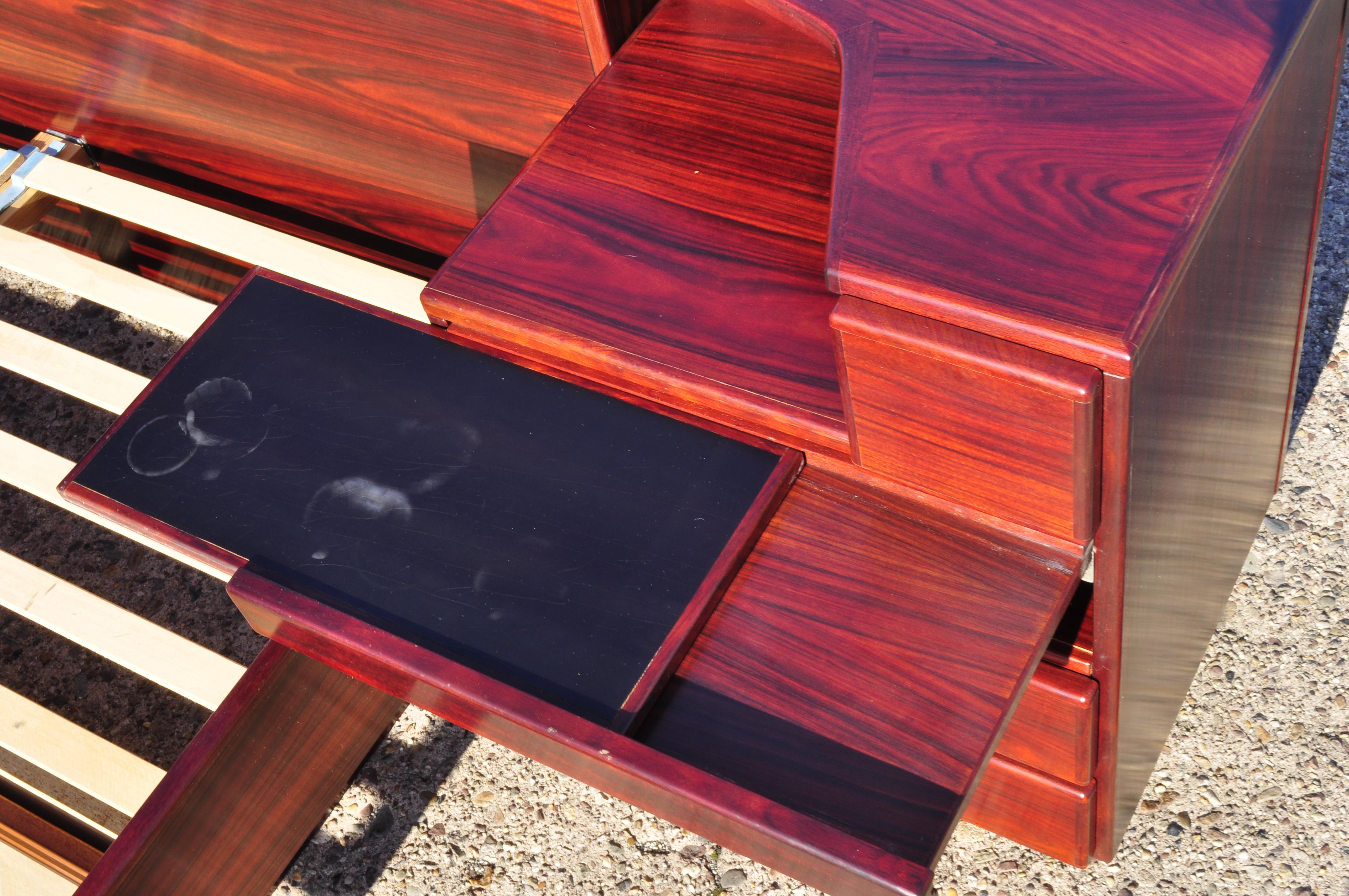 Danish Modern Scan Coll Rosewood Queen Platform Storage Bed and Pair Nightstands In Good Condition In Philadelphia, PA