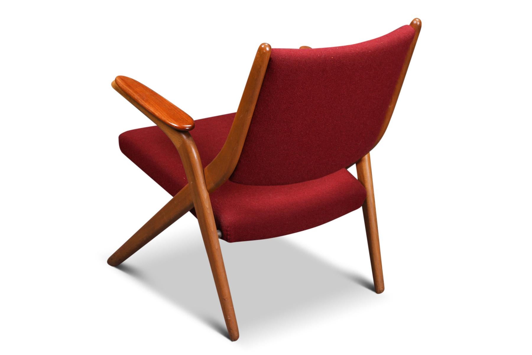 Danish Modern Scissor Lounge Chair in Teak + Beech In Good Condition For Sale In Berkeley, CA