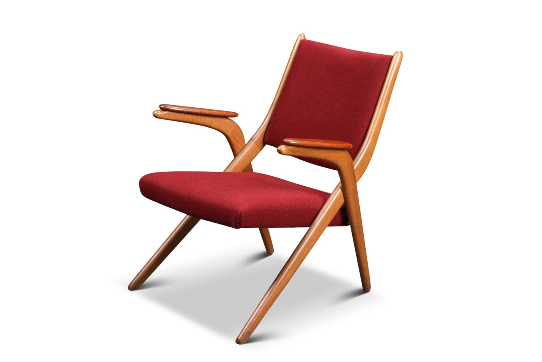 Wool Danish Modern Scissor Lounge Chair in Teak + Beech For Sale
