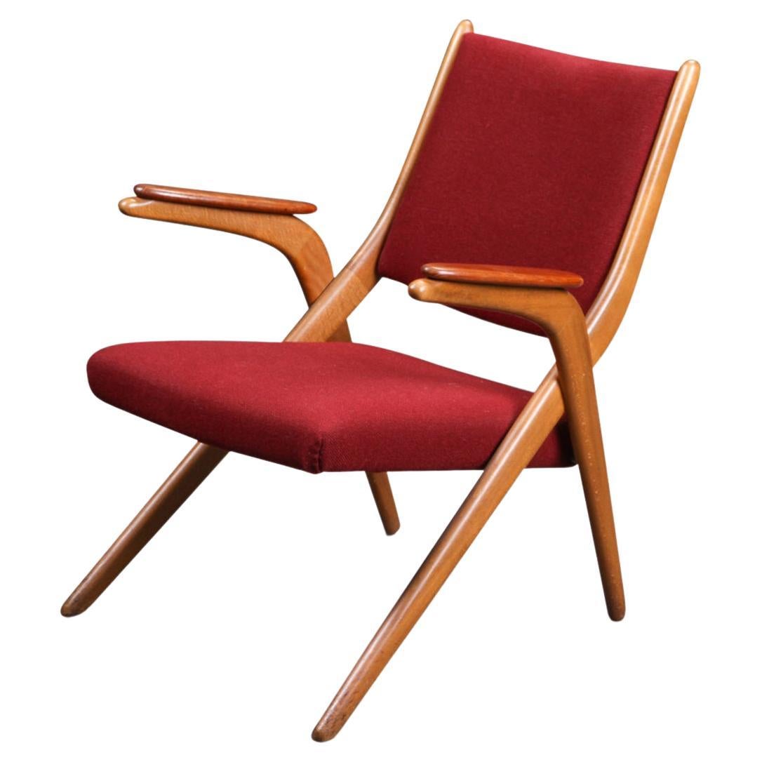 Danish Modern Scissor Lounge Chair in Teak + Beech For Sale