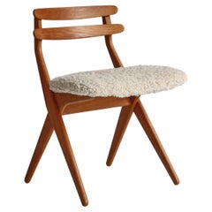 Retro Danish Modern "Scissor" Side Chair in Oak & Sheepskin by Poul Volther, 1957