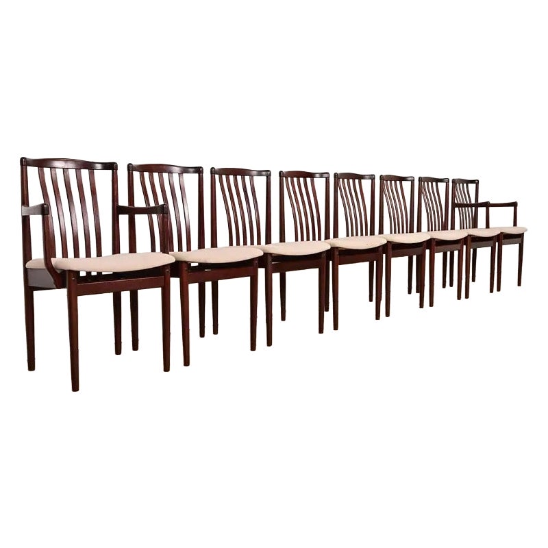 Danish Modern Sculpted Solid Rosewood Dining Chairs, Set of Eight