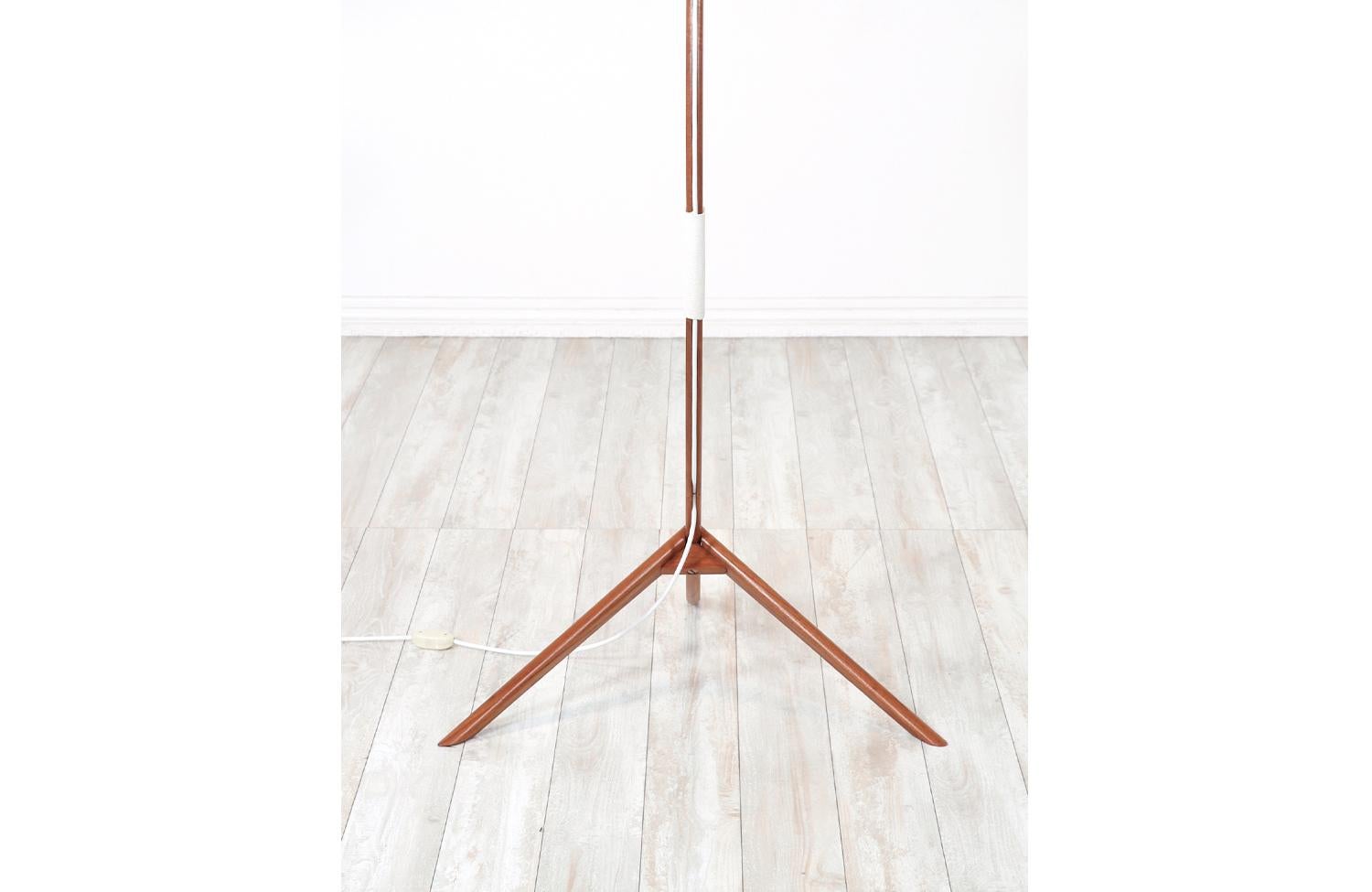 Linen Expertly Restored - Danish Modern Sculpted Teak Arch Tripod Floor Lamp