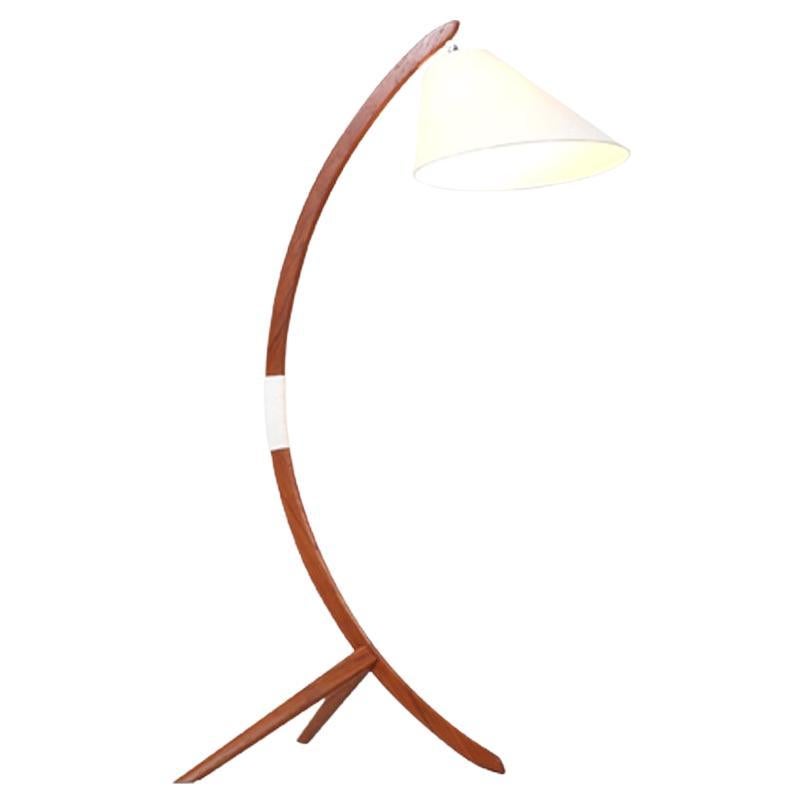 Expertly Restored - Danish Modern Sculpted Teak Arch Tripod Floor Lamp