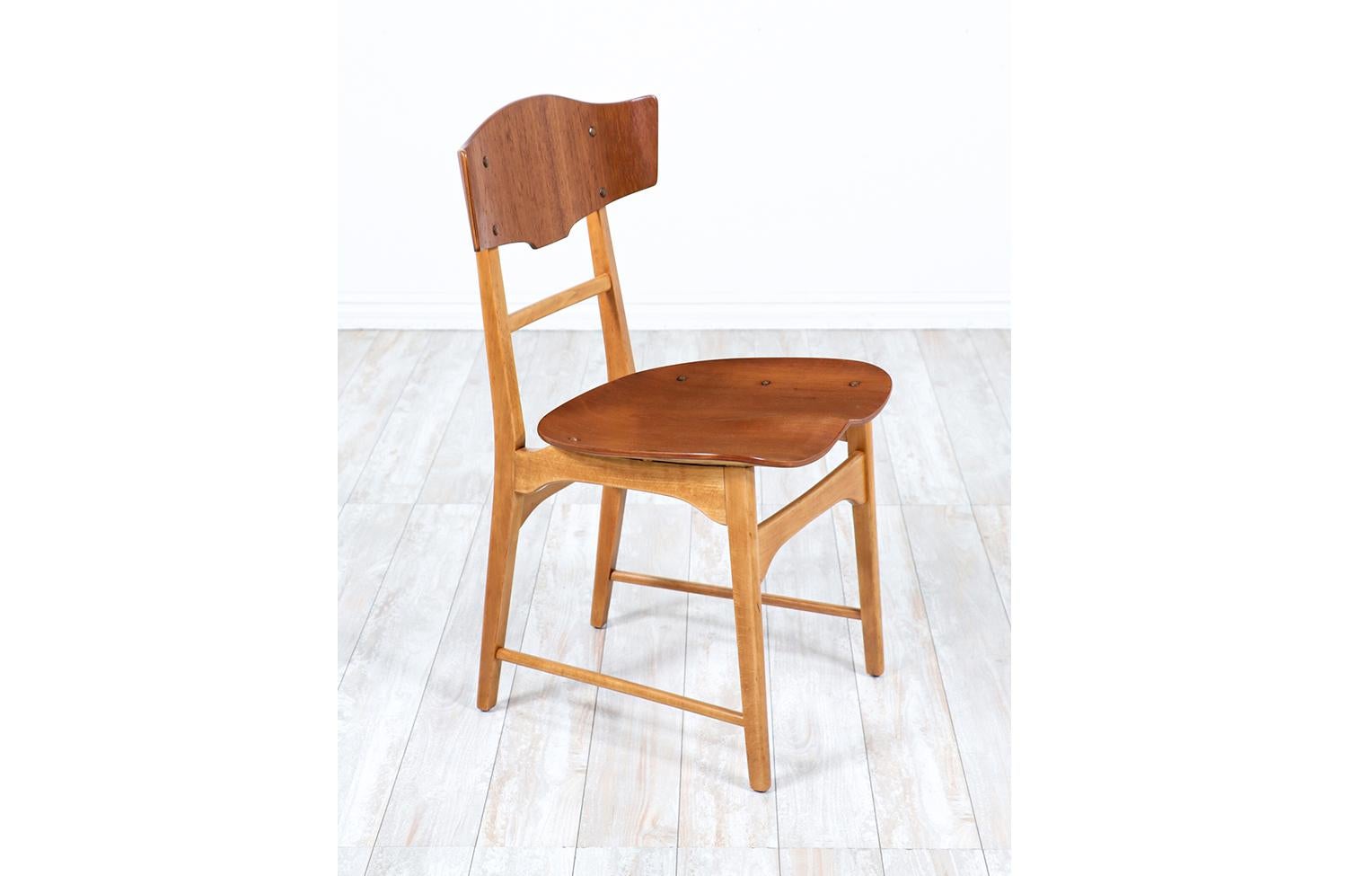 Mid-20th Century Expertly Restored - Danish Modern Sculpted Teak & Oak Dining Chairs For Sale