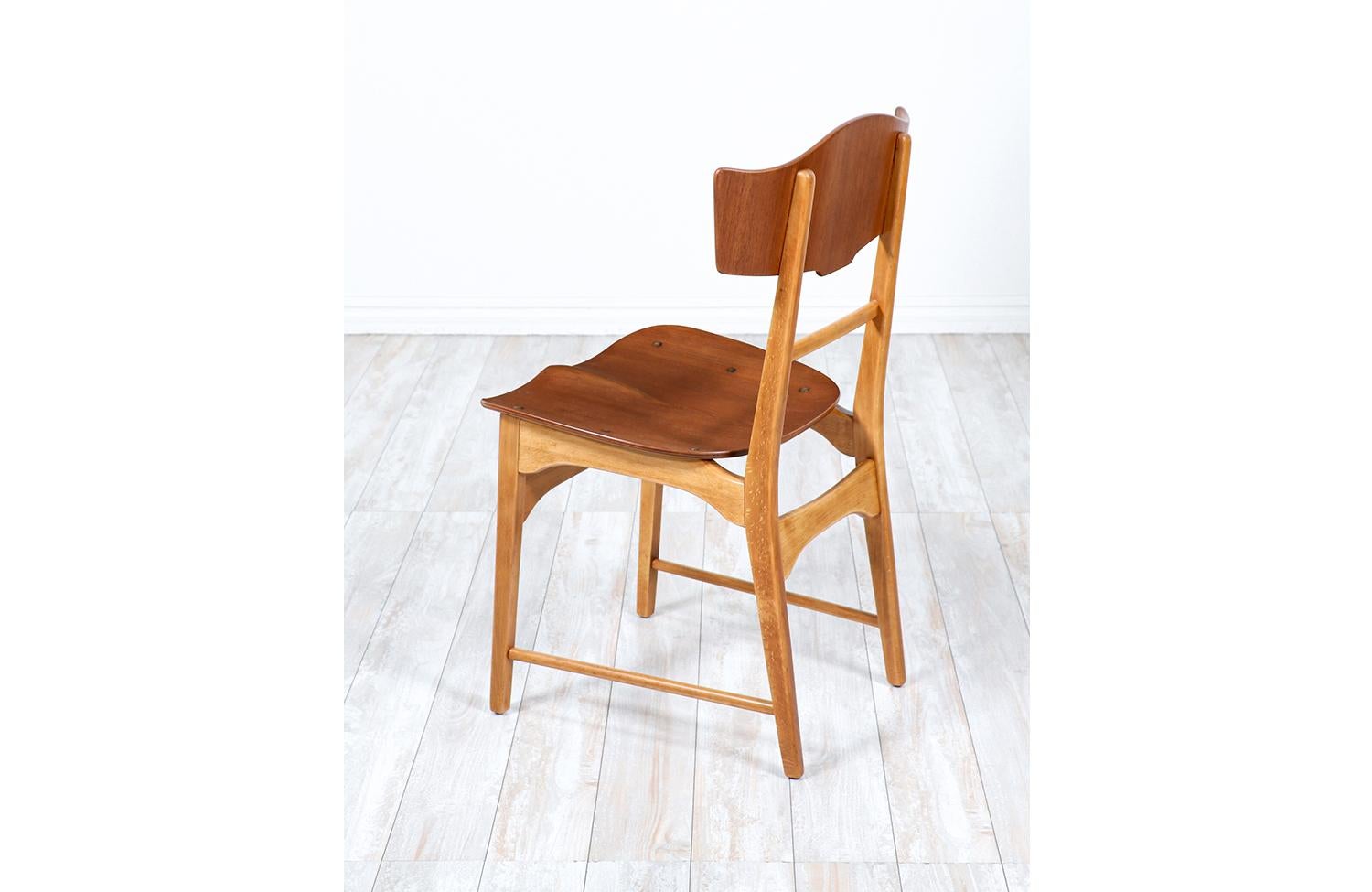 Expertly Restored - Danish Modern Sculpted Teak & Oak Dining Chairs For Sale 1
