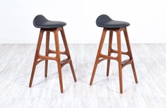 Danish Modern Sculpted Teak & Rosewood Bar Stools by Erik Buch