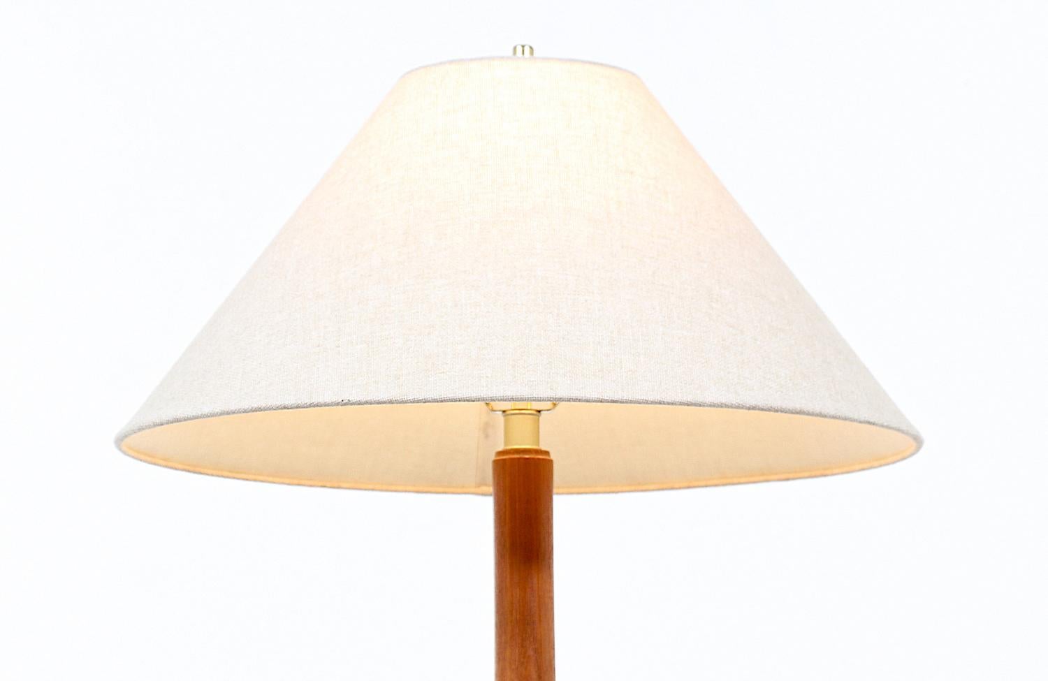 Linen Danish Modern Sculpted Teak Table Lamp