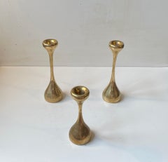 Danish Modern Sculptural Candleholders in Brass, 1970s, Set of 3