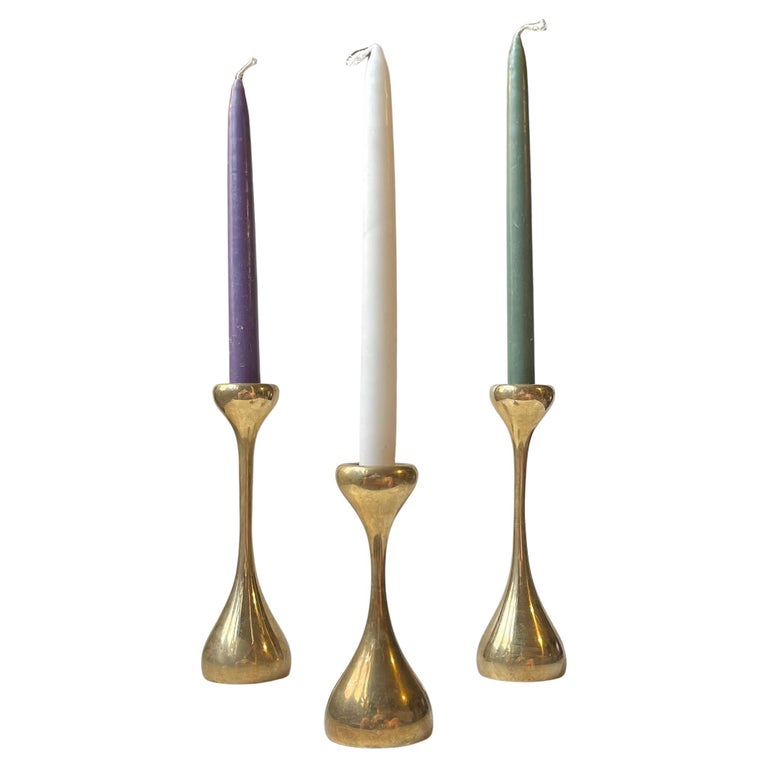 Set of Three Danish Patinated & Polished Bronze Candlesticks Set of Three Danish Patinated & Polished Bronze Candlesticks